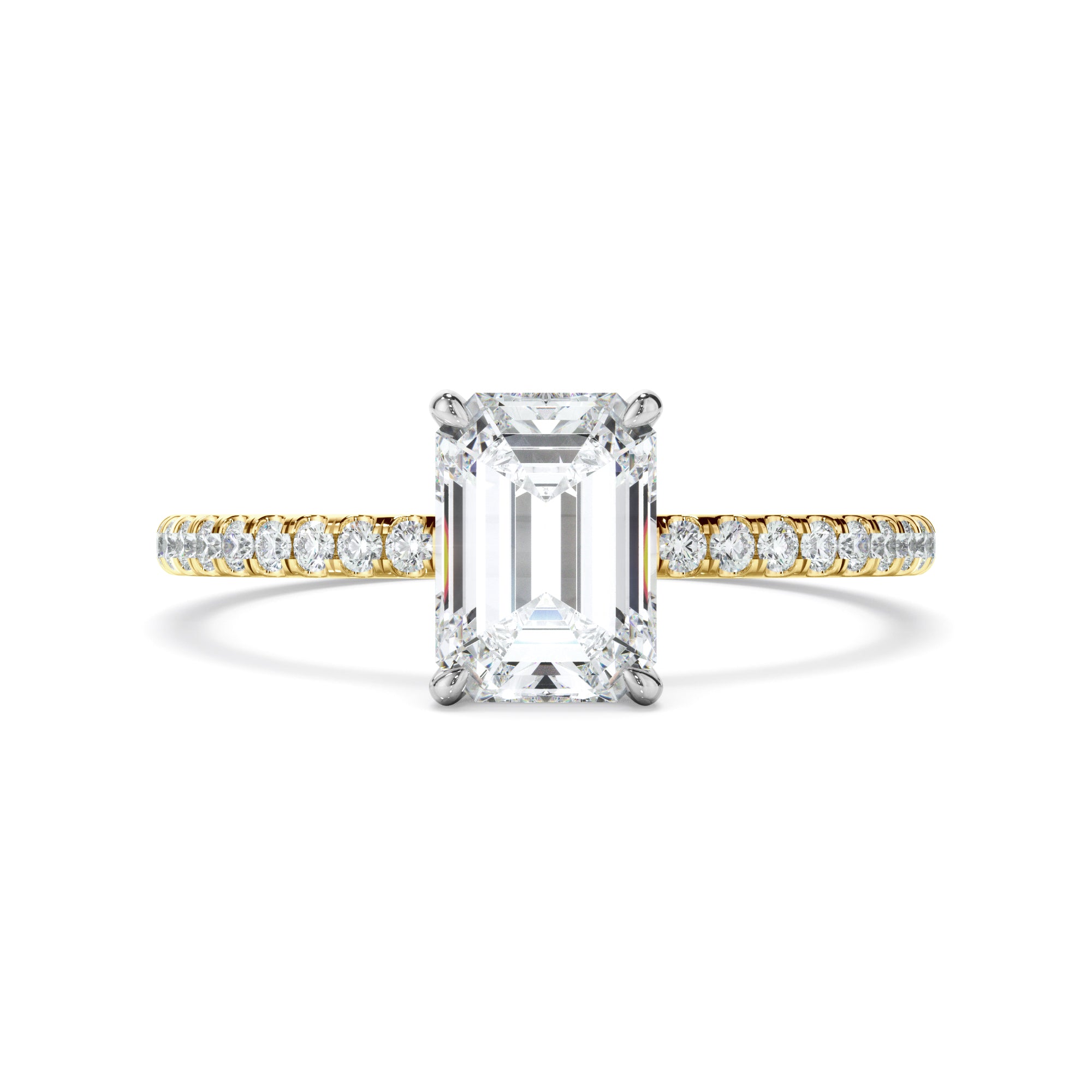 Isla - Emerald Cut Diamond Solitaire Engagement Ring With Pave Band