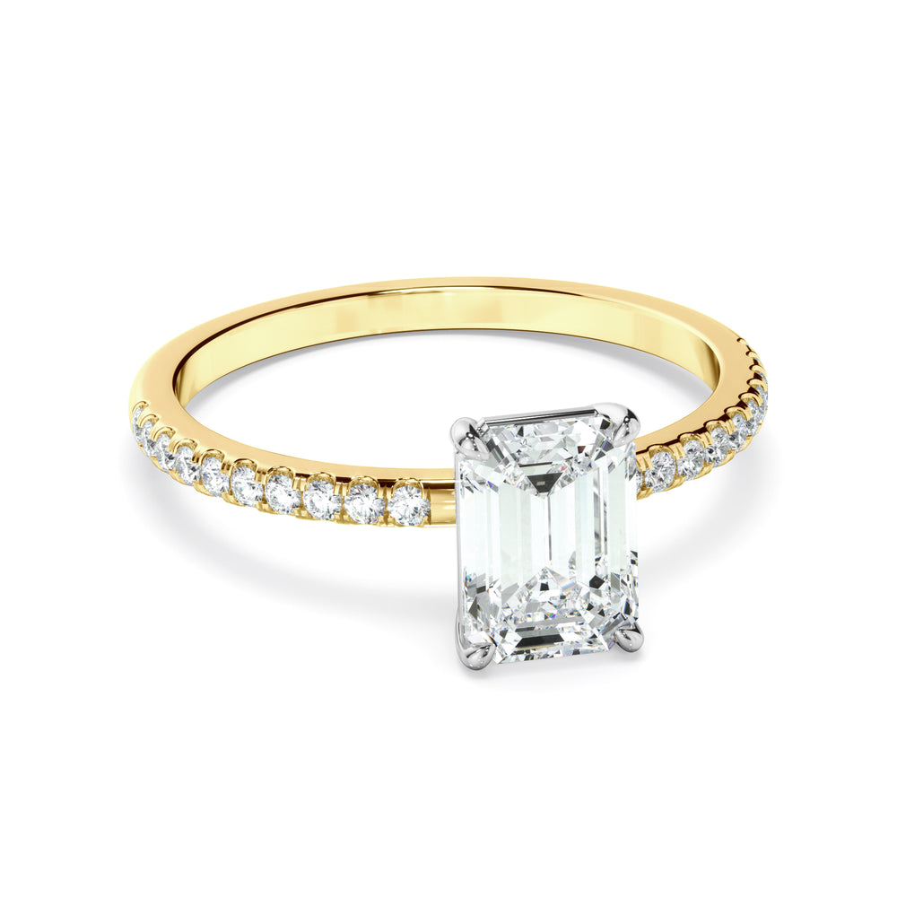 Isla - Emerald Cut Diamond Solitaire Engagement Ring With Pave Band