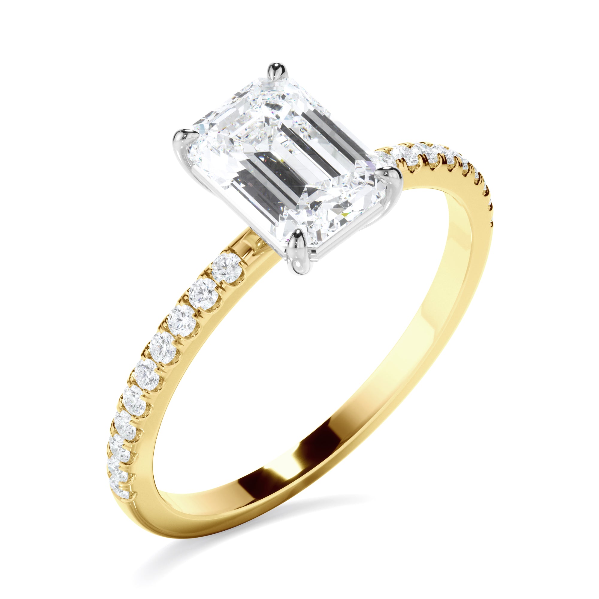 Isla - Emerald Cut Diamond Solitaire Engagement Ring With Pave Band