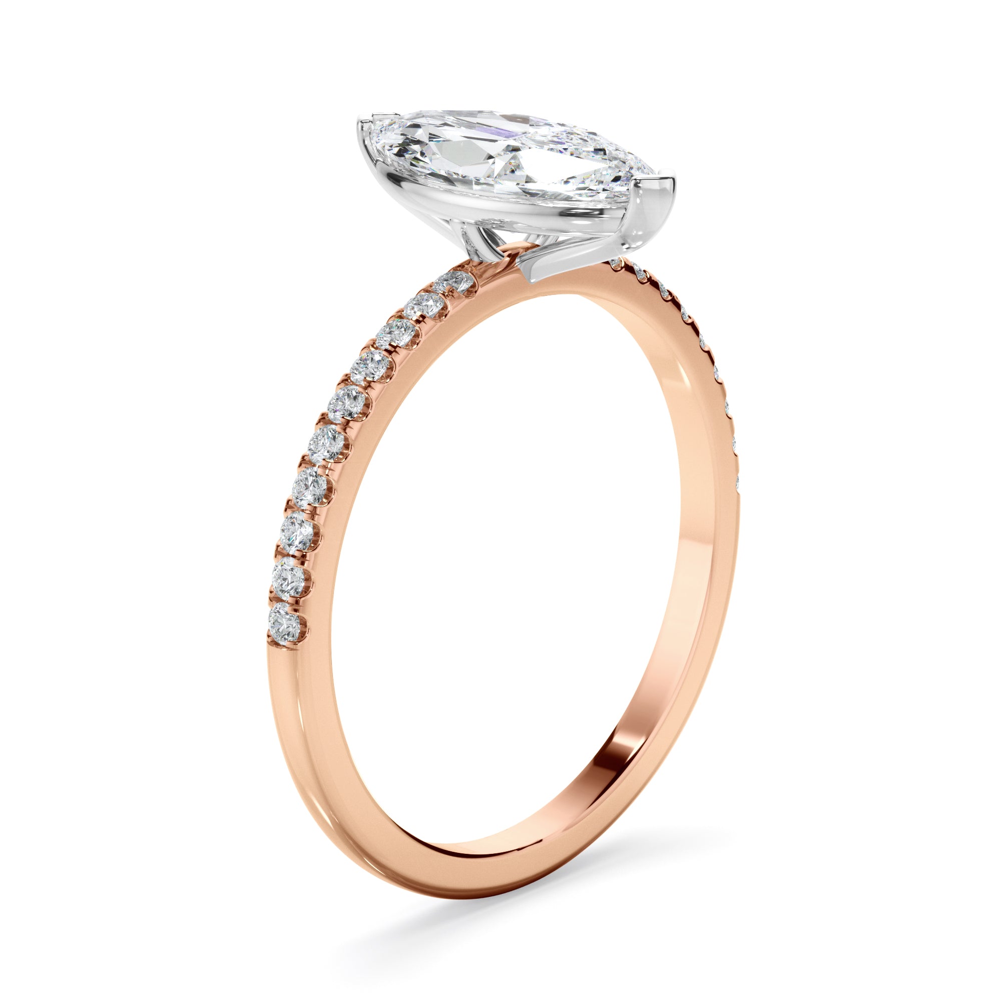 Lila - Marquise Cut Diamond Engagement Ring With Pave Band
