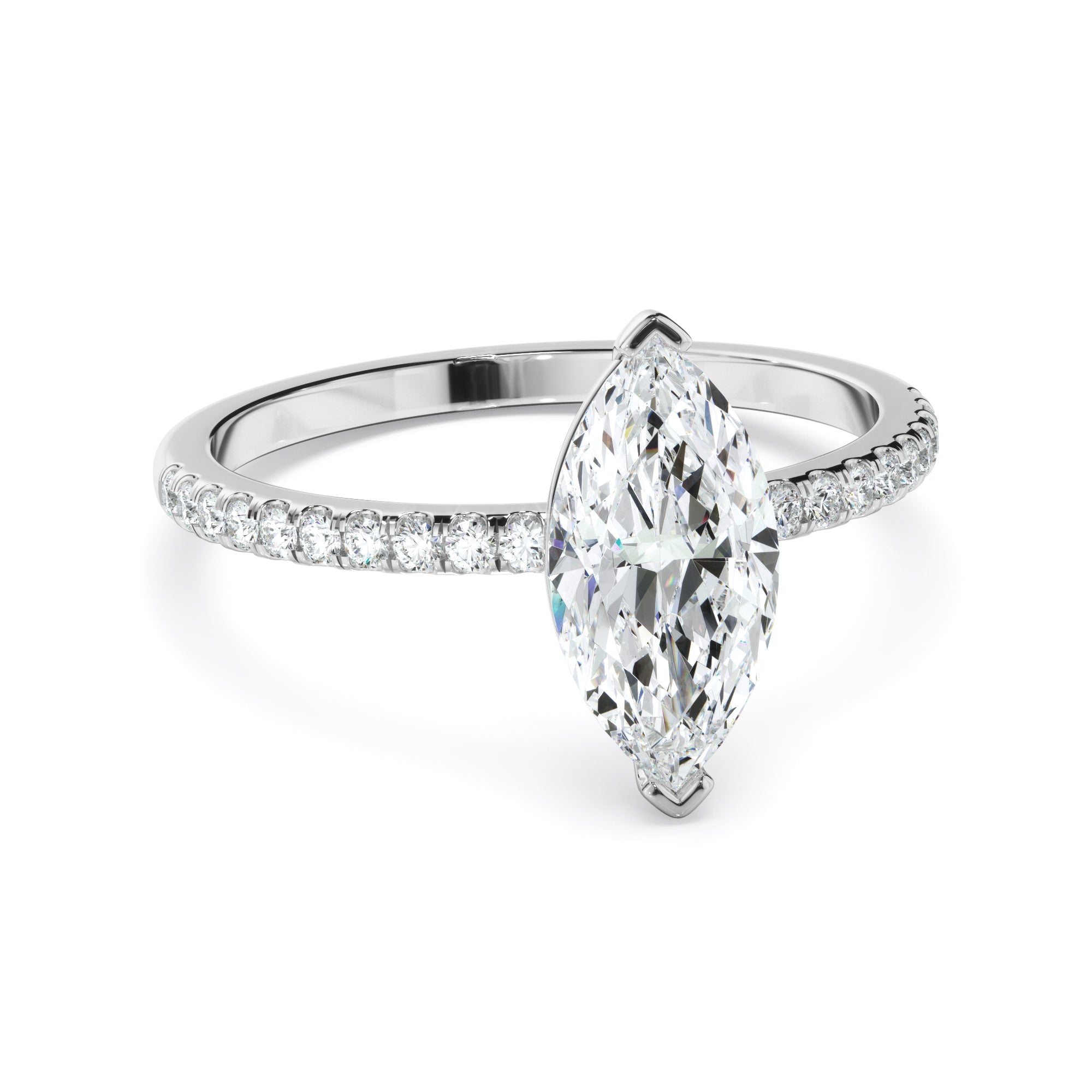 Lila - Marquise Cut Diamond Engagement Ring With Pave Band