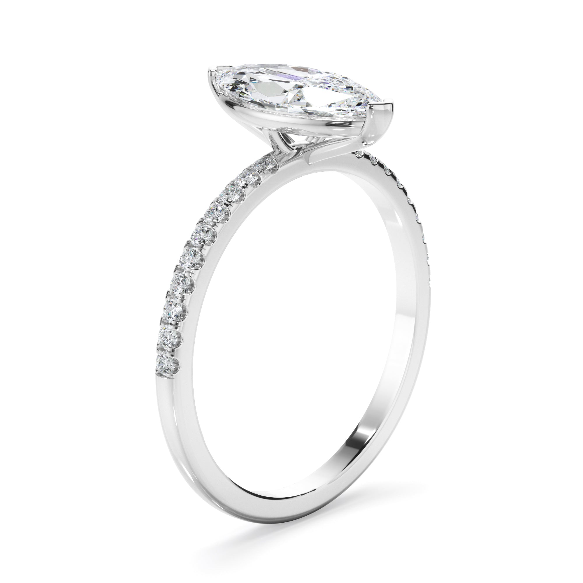Lila - Marquise Cut Diamond Engagement Ring With Pave Band