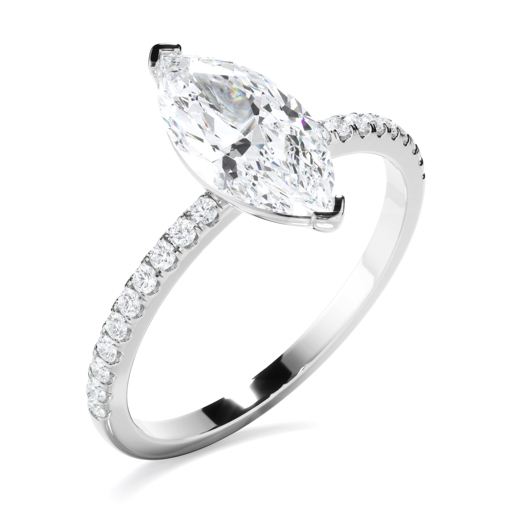 Lila - Marquise Cut Diamond Engagement Ring With Pave Band