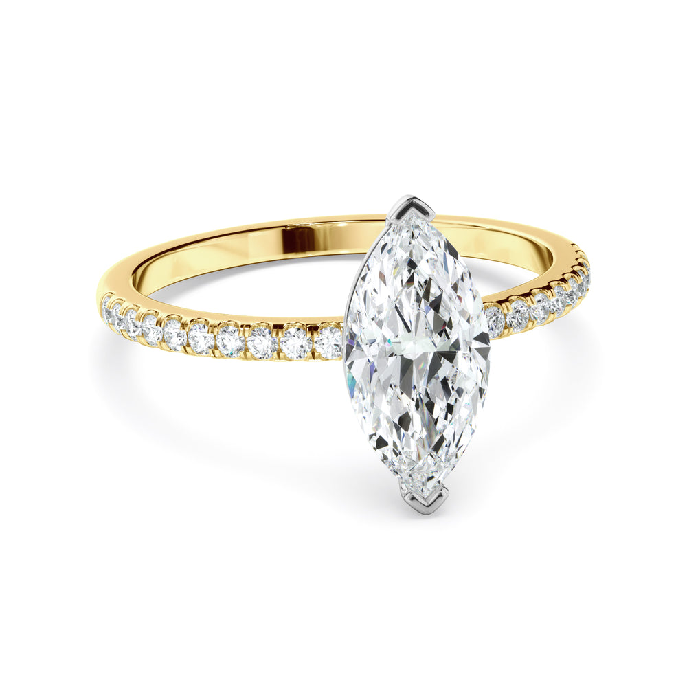 Lila - Marquise Cut Diamond Engagement Ring With Pave Band