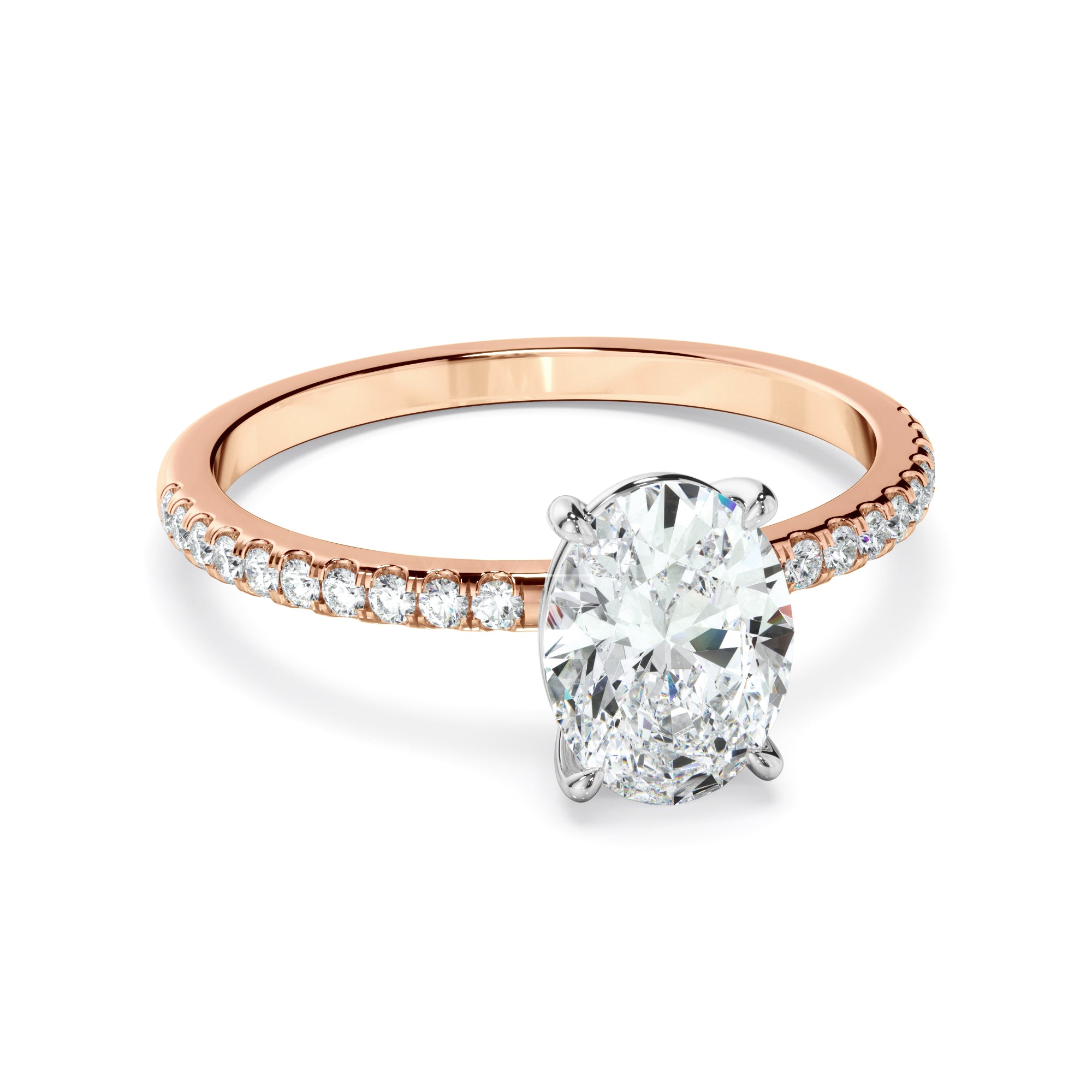 Olivia - Oval Cut Diamond Solitaire Engagement Ring With Pave Band
