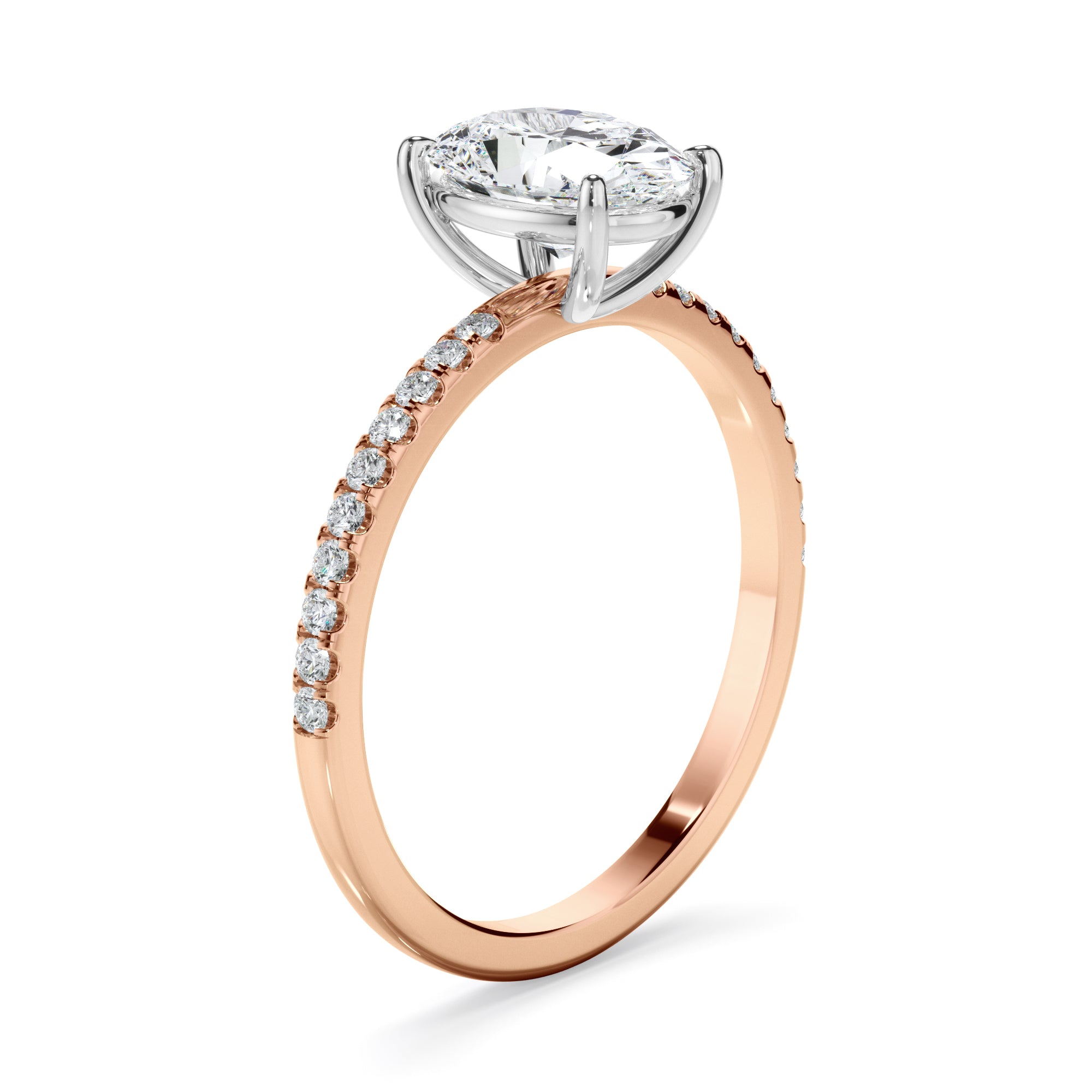 Olivia - Oval Cut Diamond Solitaire Engagement Ring With Pave Band