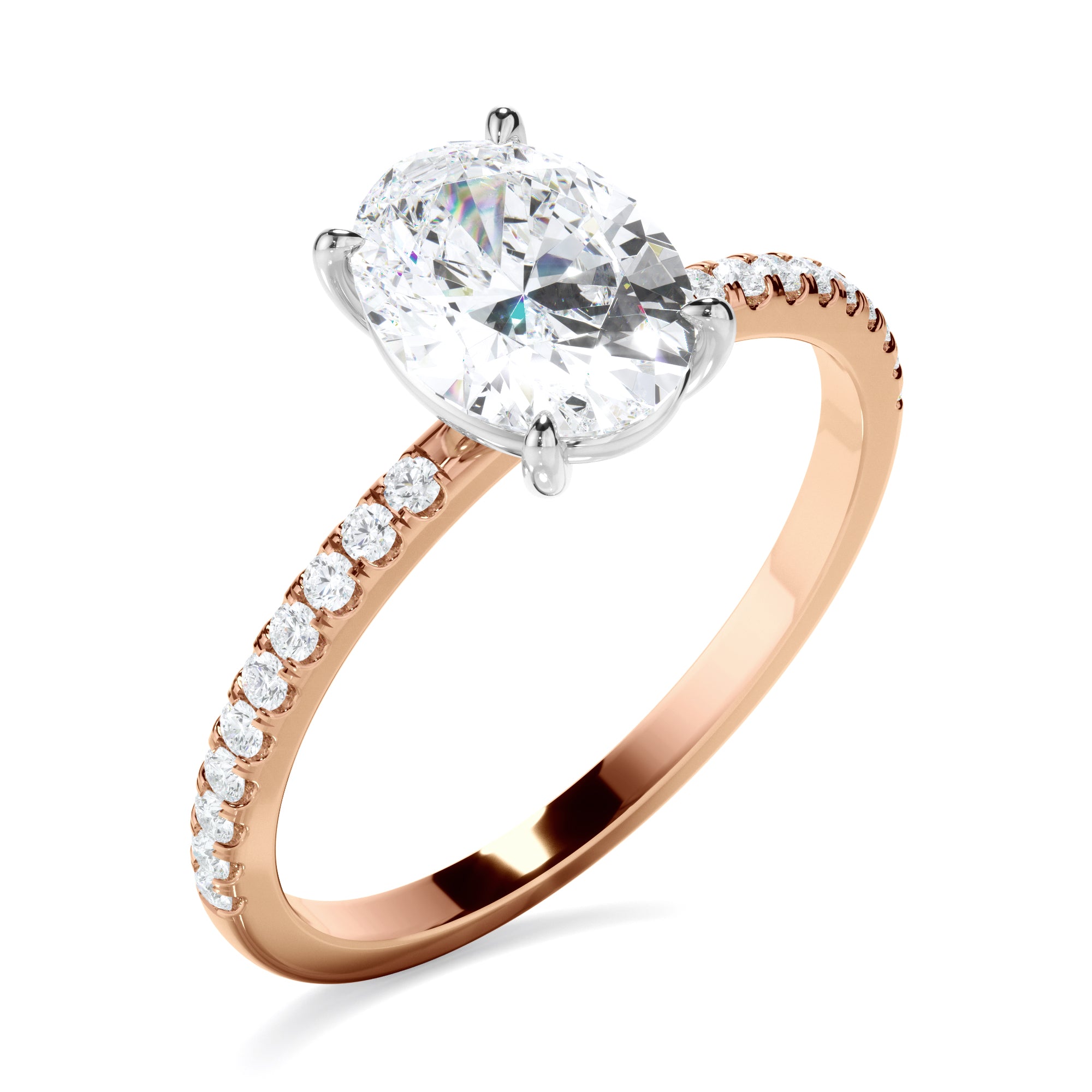 Olivia - Oval Cut Diamond Solitaire Engagement Ring With Pave Band