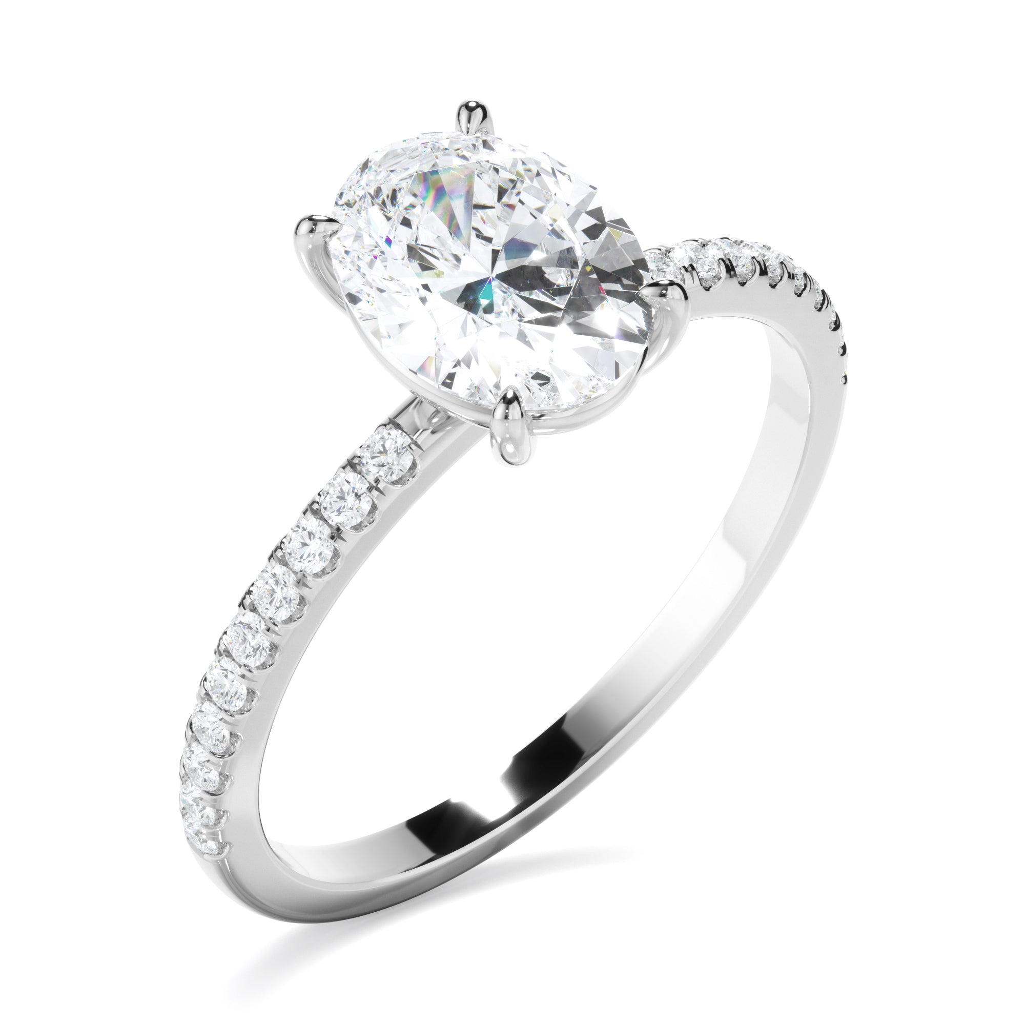 Olivia - Oval Cut Diamond Solitaire Engagement Ring With Pave Band