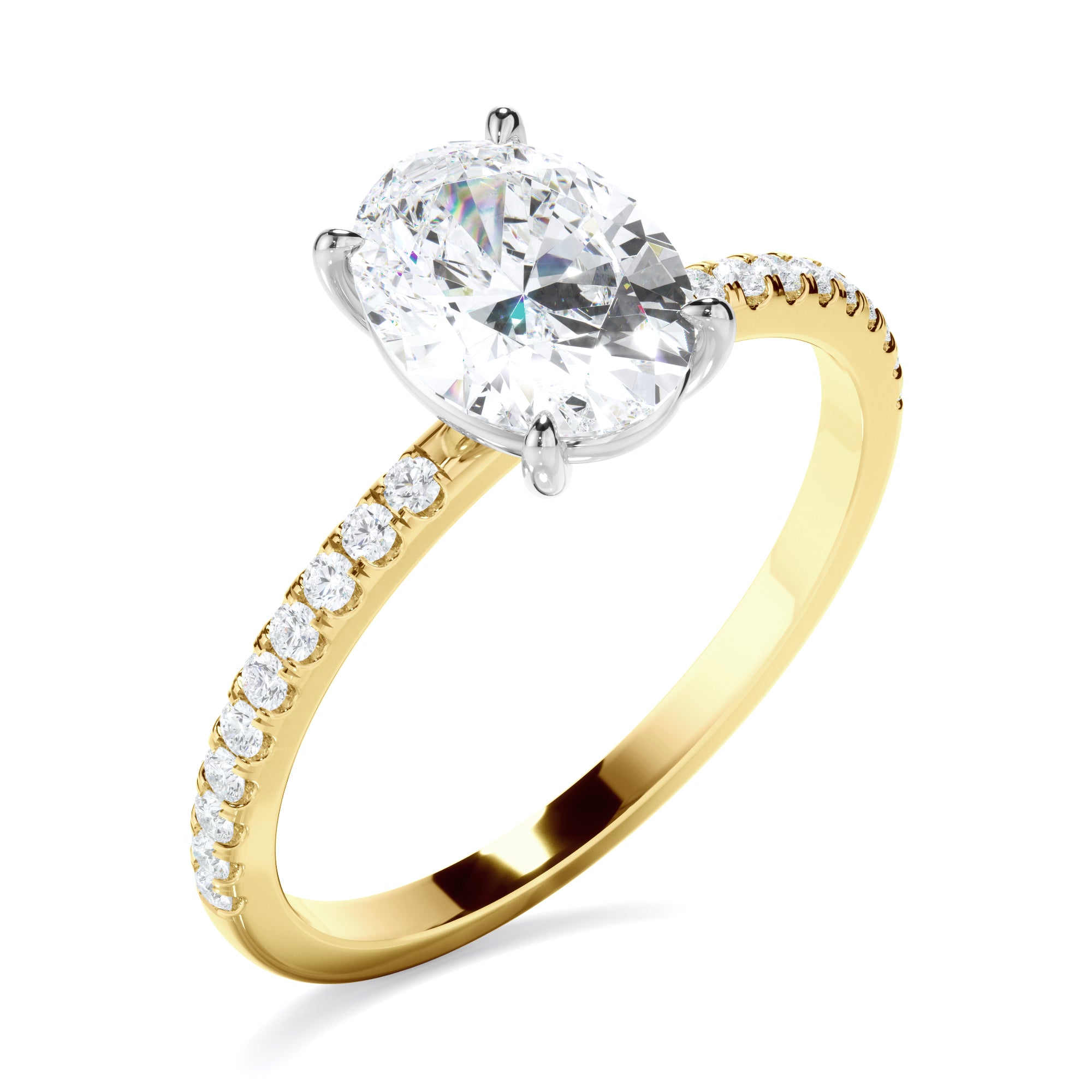 Olivia - Oval Cut Diamond Solitaire Engagement Ring With Pave Band