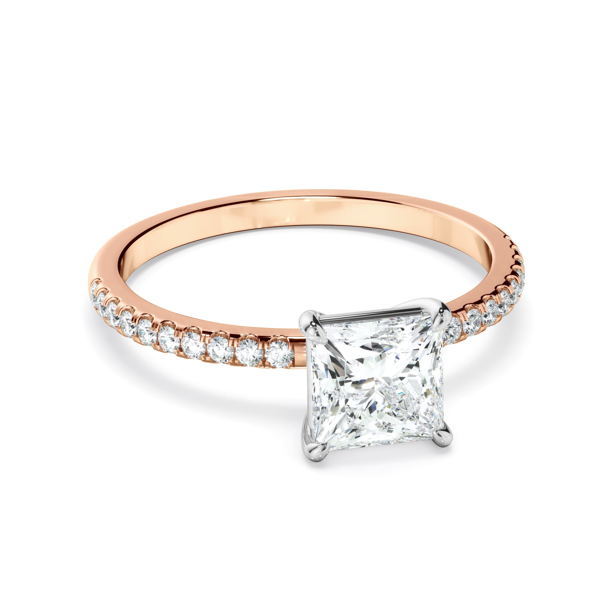 Clio - Princess Cut Diamond Solitaire Engagement Ring With Pave Band