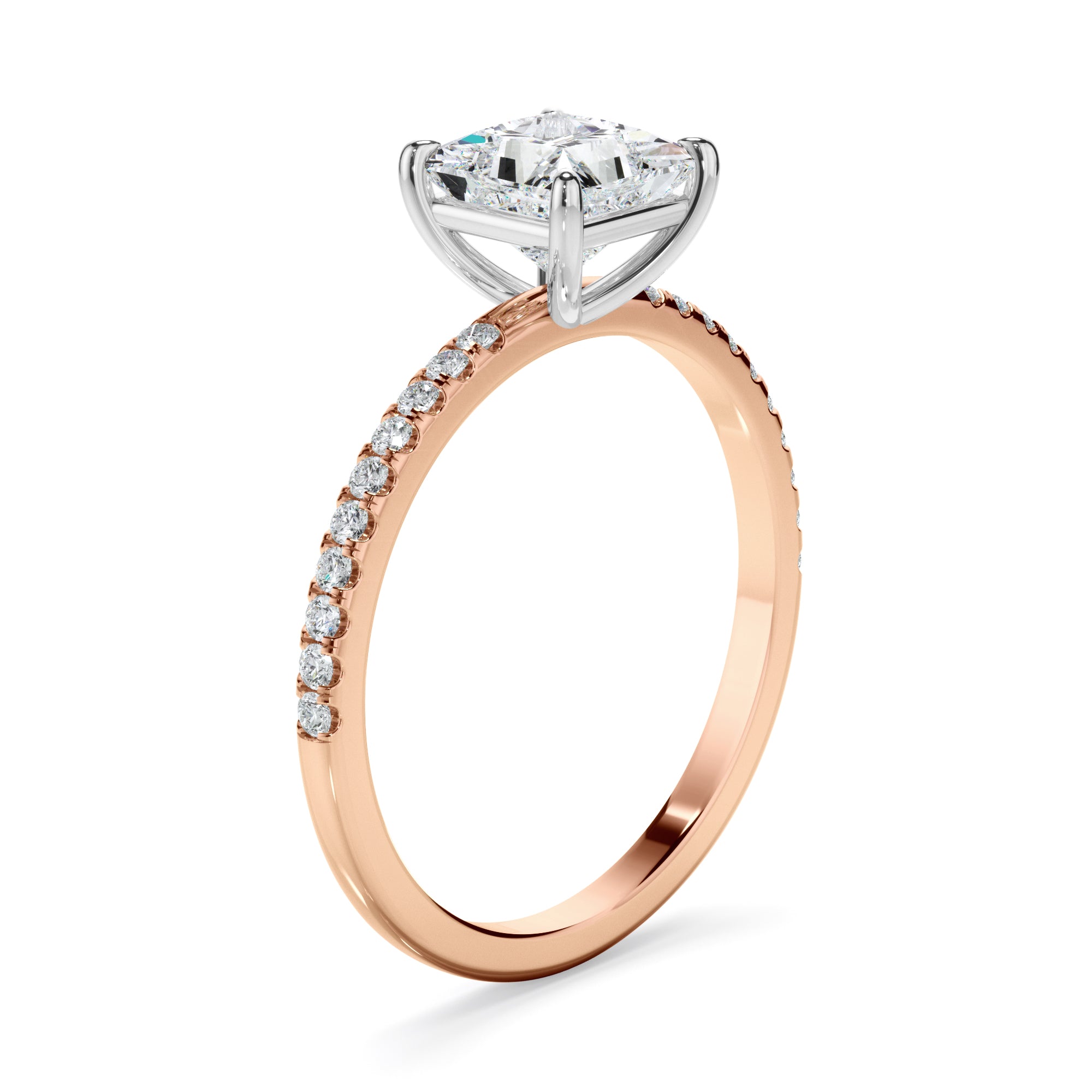 Clio - Princess Cut Diamond Solitaire Engagement Ring With Pave Band