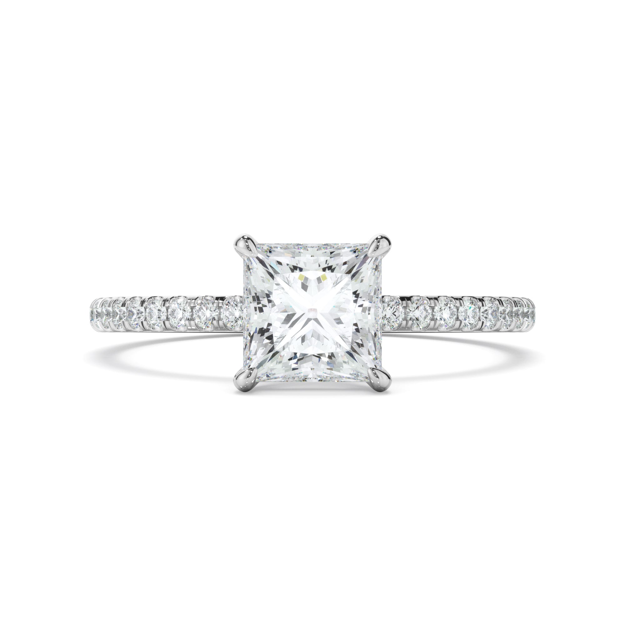 Clio - Princess Cut Diamond Solitaire Engagement Ring With Pave Band