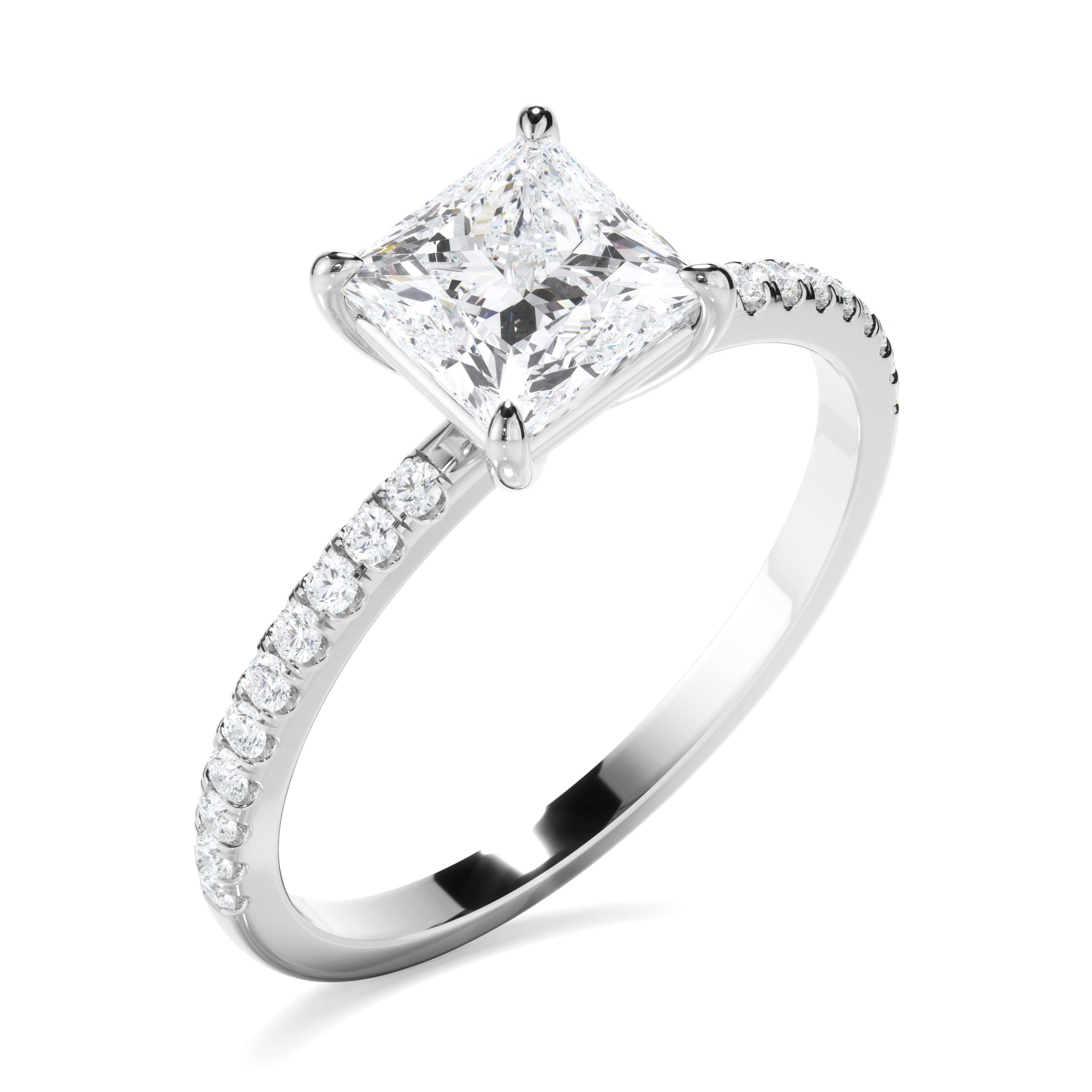 Clio - Princess Cut Diamond Solitaire Engagement Ring With Pave Band