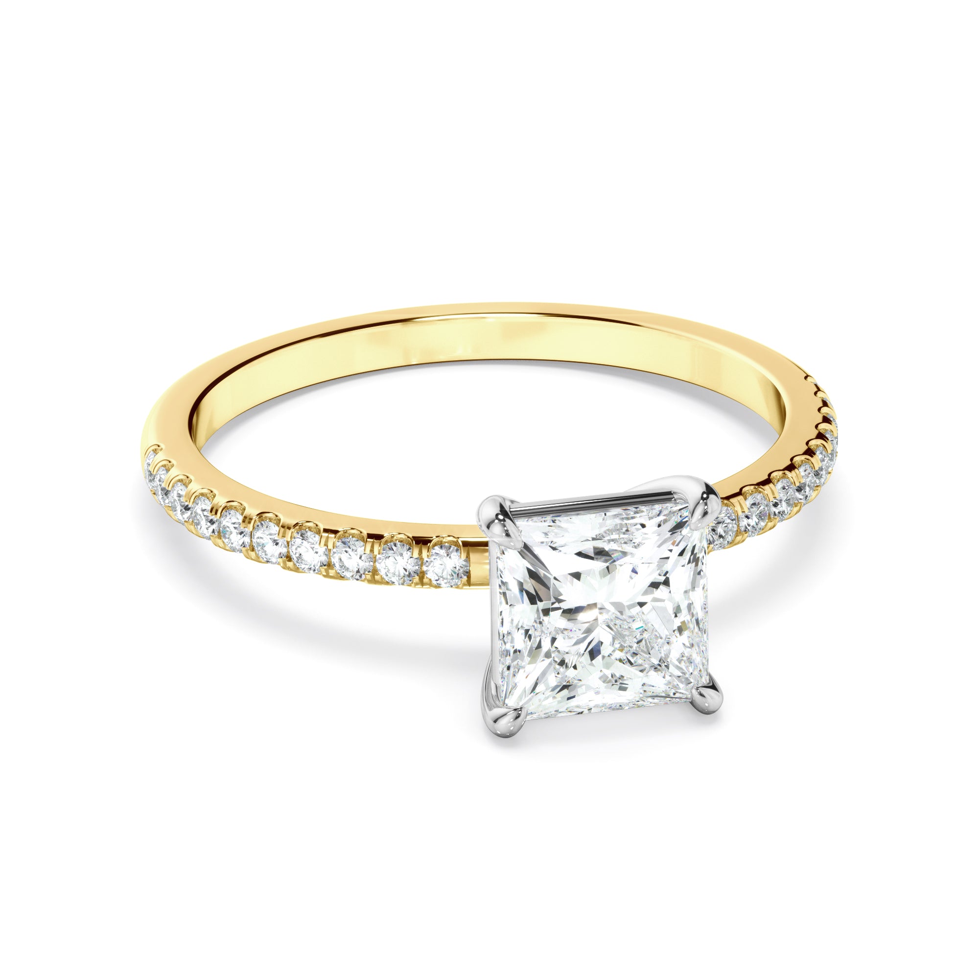 Clio - Princess Cut Diamond Solitaire Engagement Ring With Pave Band