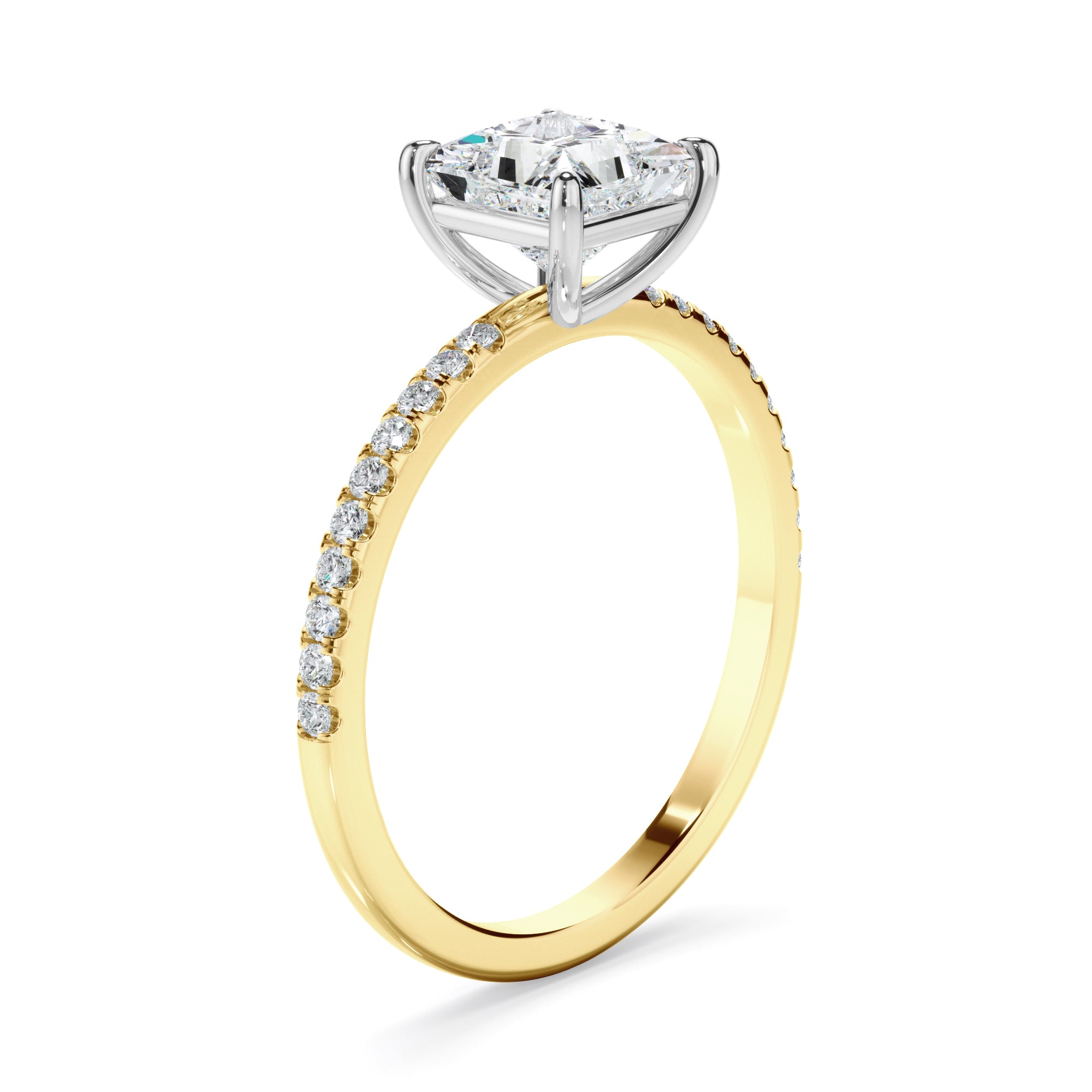 Clio - Princess Cut Diamond Solitaire Engagement Ring With Pave Band