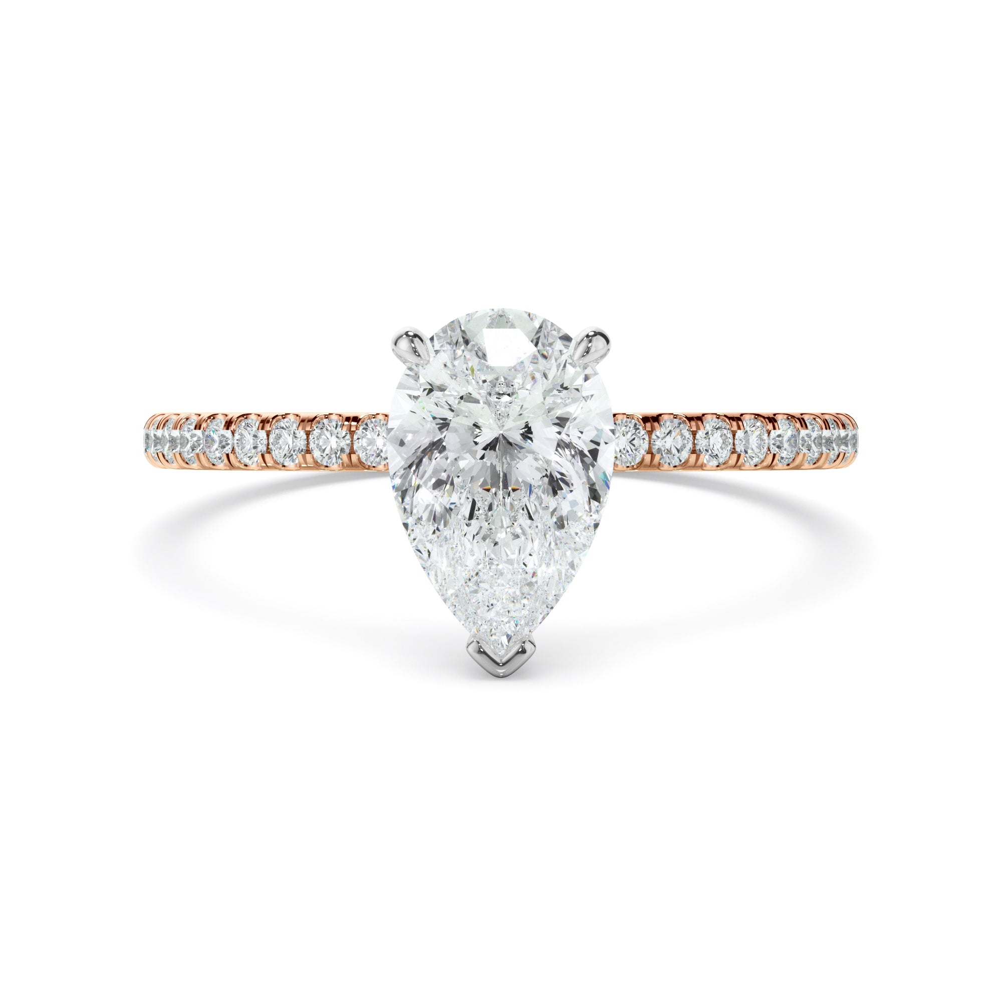 Mira - Pear Cut Diamond Solitaire Engagement Ring With Pave Band