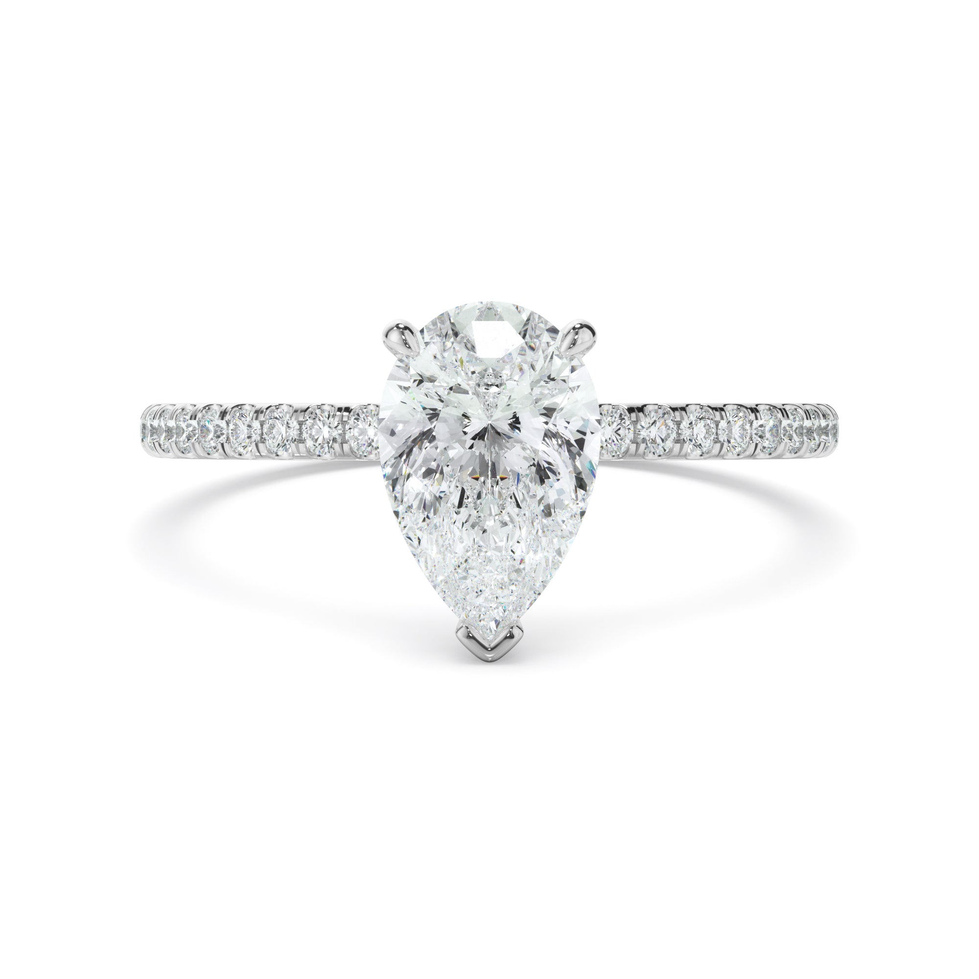 Mira - Pear Cut Diamond Solitaire Engagement Ring With Pave Band
