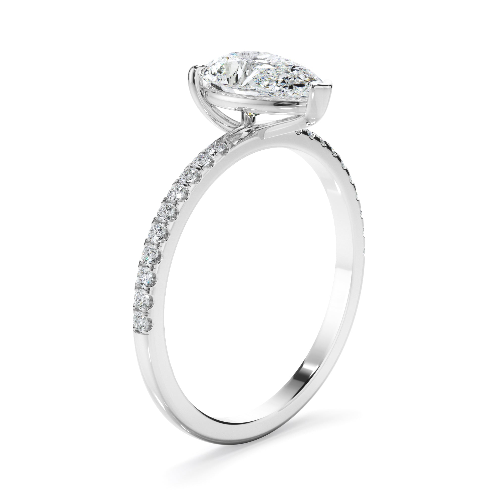 Mira - Pear Cut Diamond Solitaire Engagement Ring With Pave Band