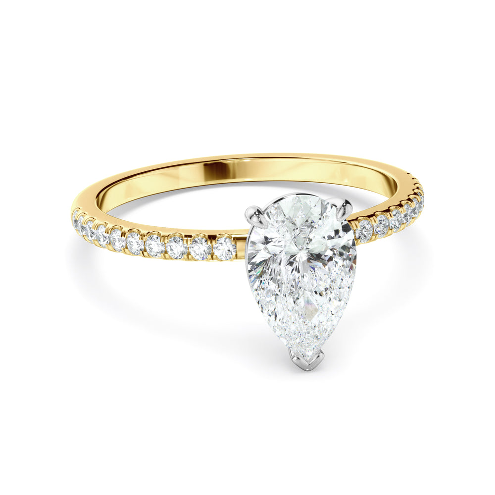 Mira - Pear Cut Diamond Solitaire Engagement Ring With Pave Band