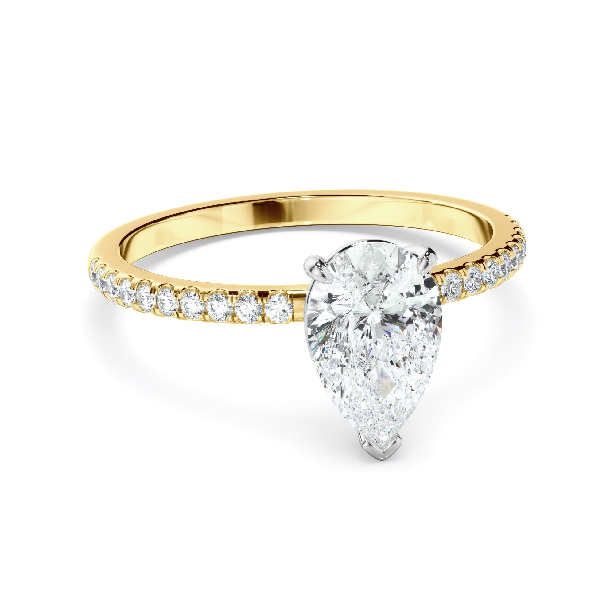 Mira - Pear Cut Diamond Solitaire Engagement Ring With Pave Band