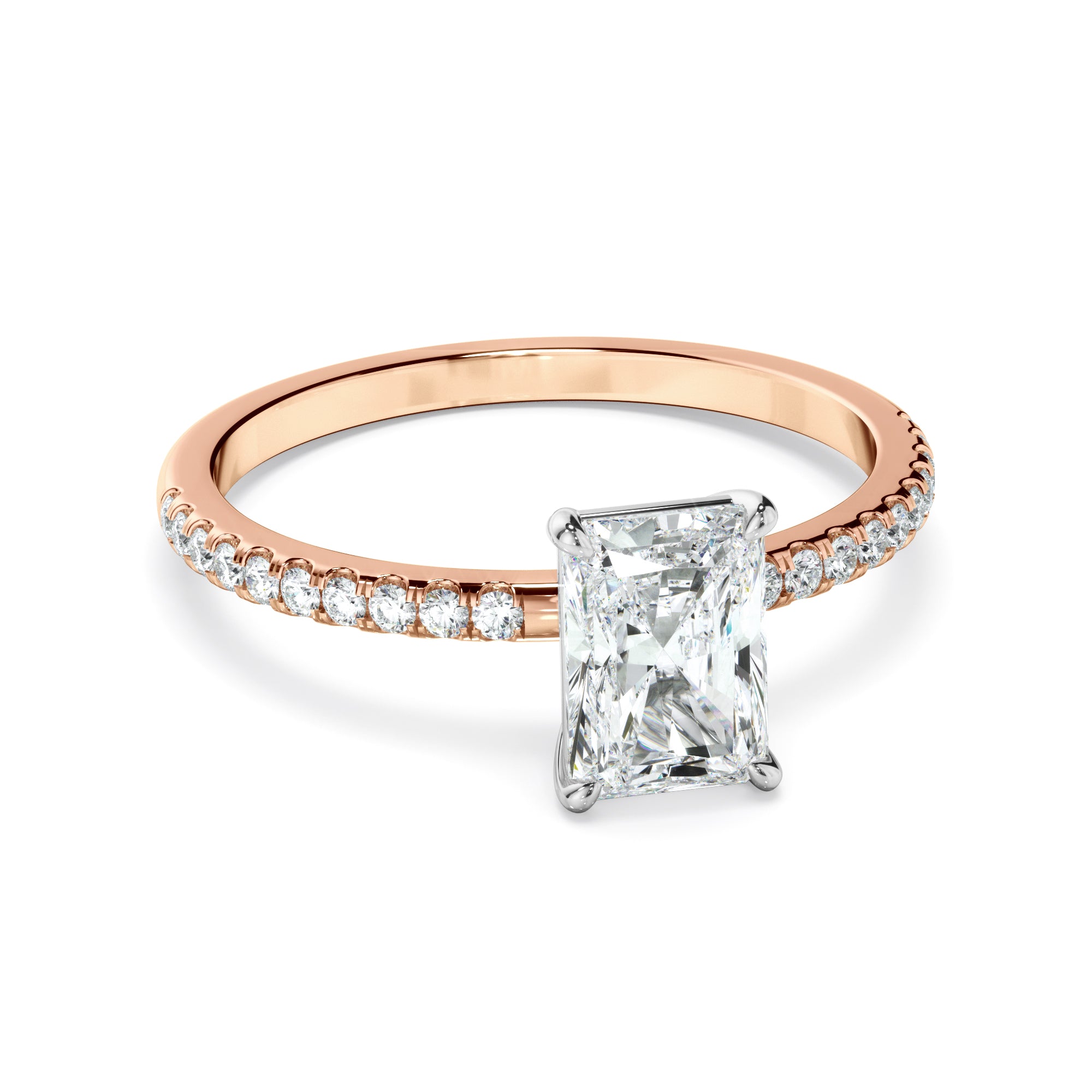 Talia - Radiant Cut Diamond Solitaire Engagement Ring With Pave Band