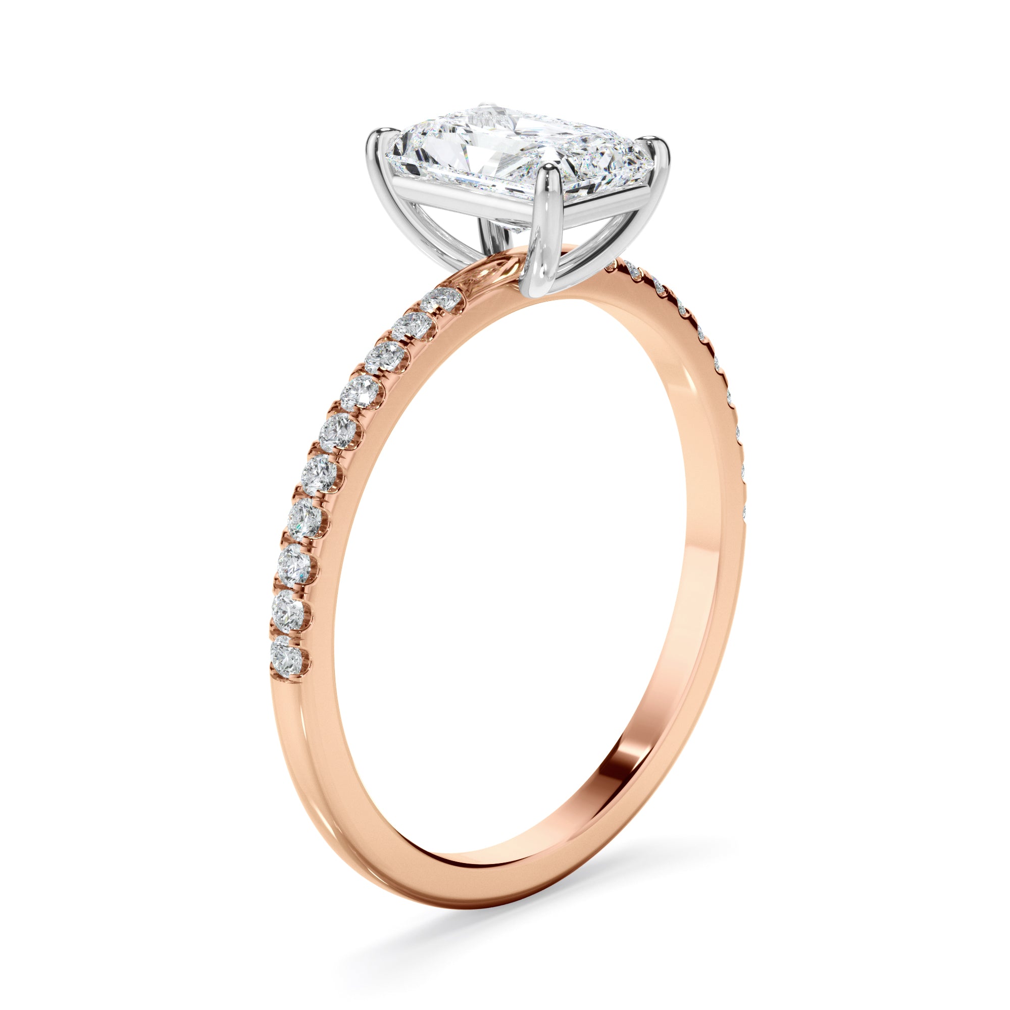 Talia - Radiant Cut Diamond Solitaire Engagement Ring With Pave Band