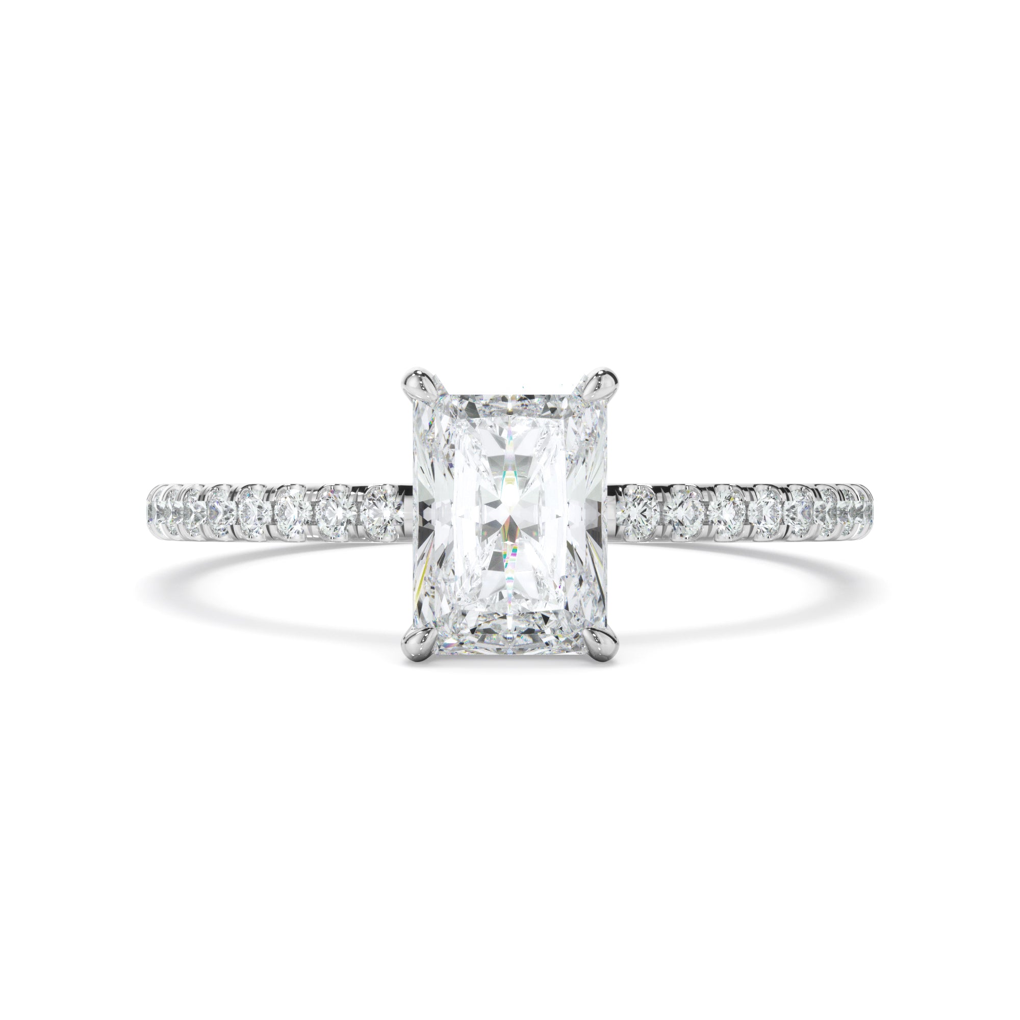Talia - Radiant Cut Diamond Solitaire Engagement Ring With Pave Band