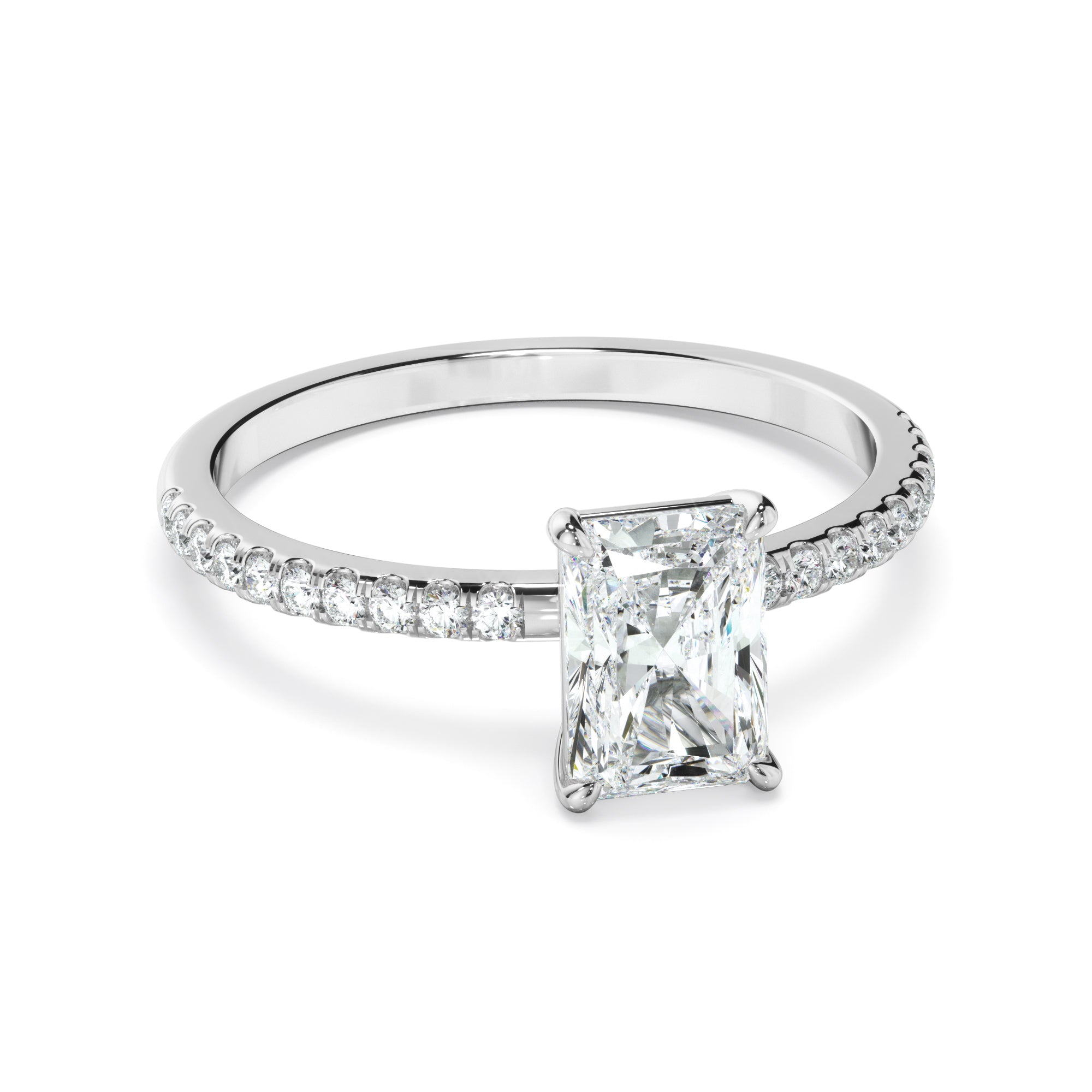 Talia - Radiant Cut Diamond Solitaire Engagement Ring With Pave Band