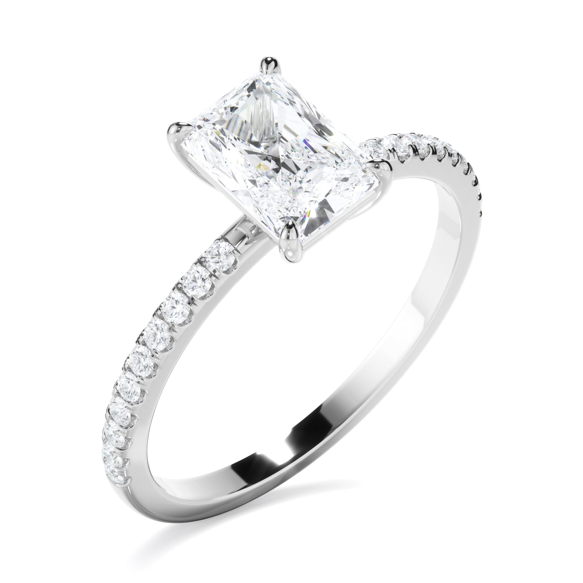 Talia - Radiant Cut Diamond Solitaire Engagement Ring With Pave Band