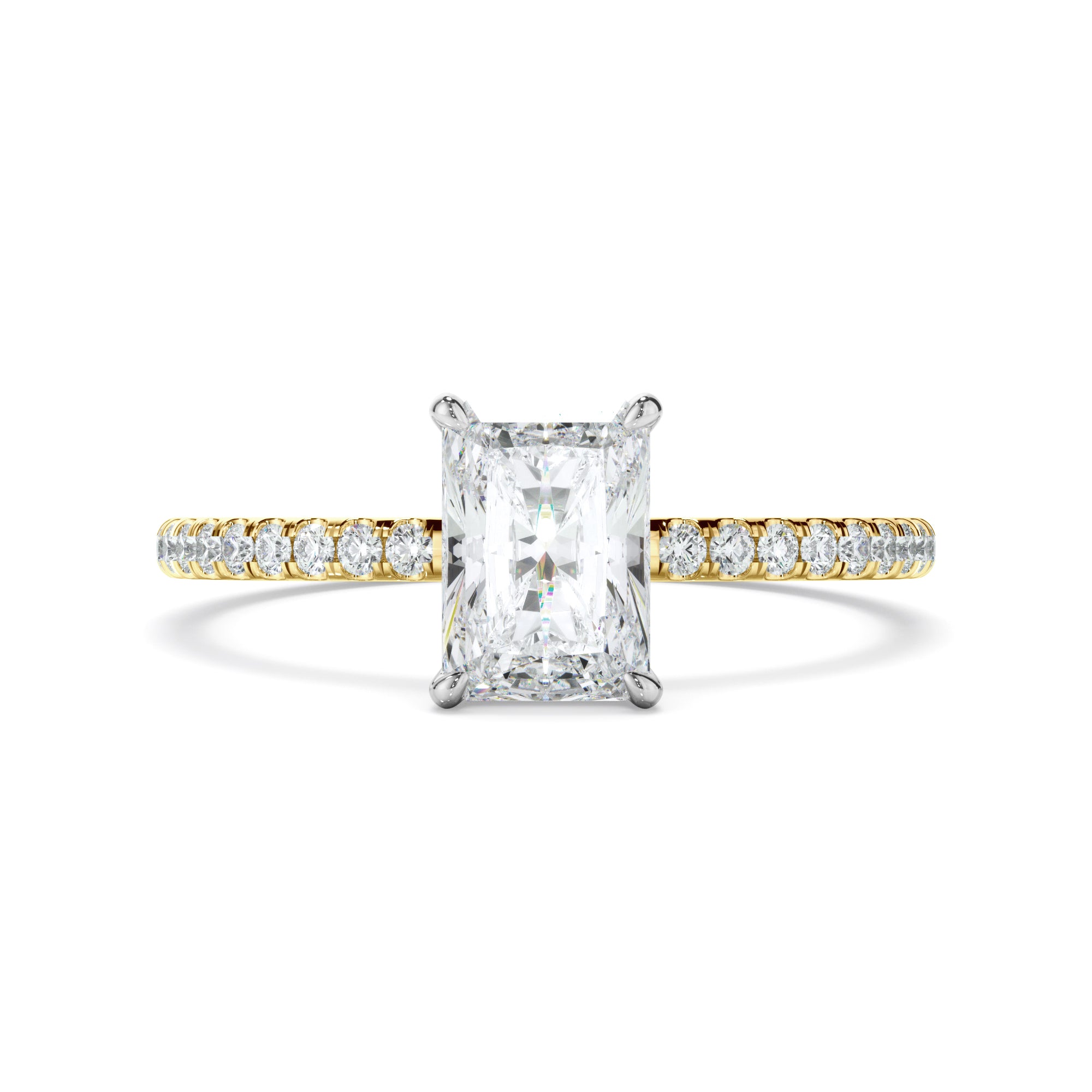 Talia - Radiant Cut Diamond Solitaire Engagement Ring With Pave Band