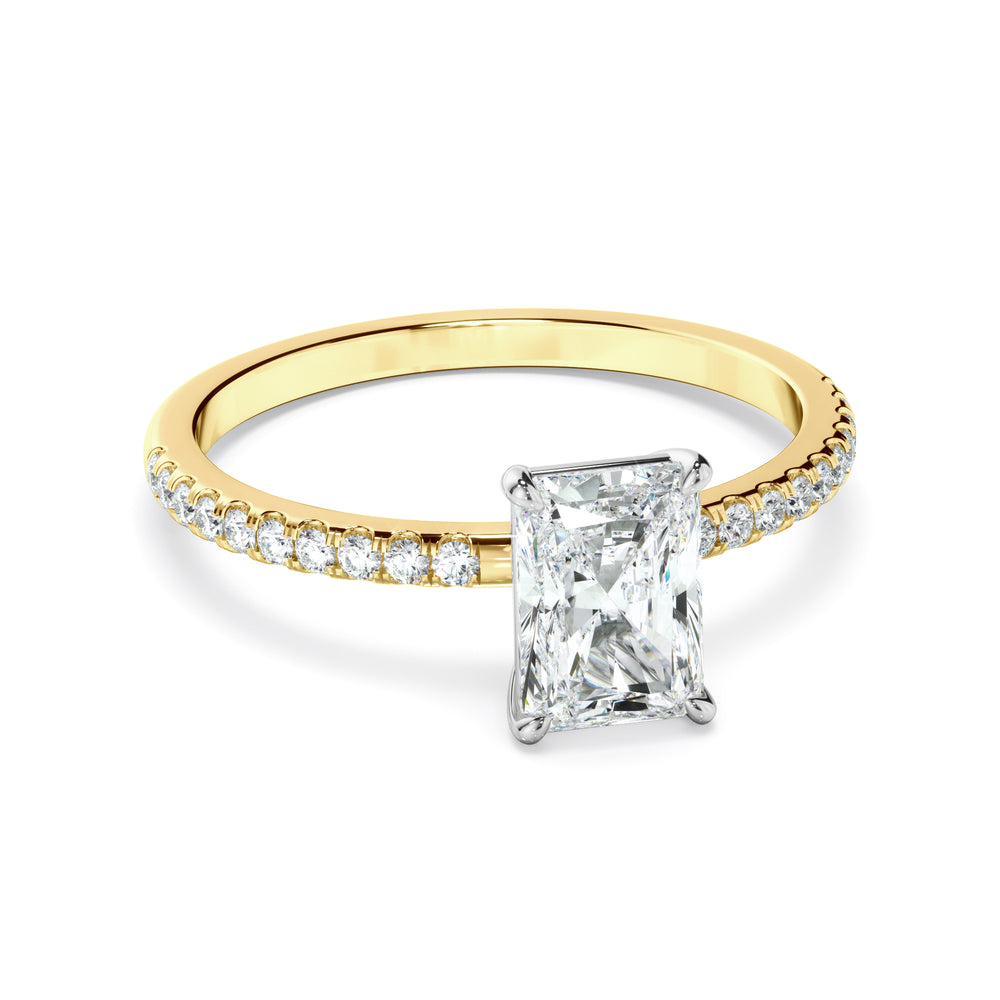 Talia - Radiant Cut Diamond Solitaire Engagement Ring With Pave Band