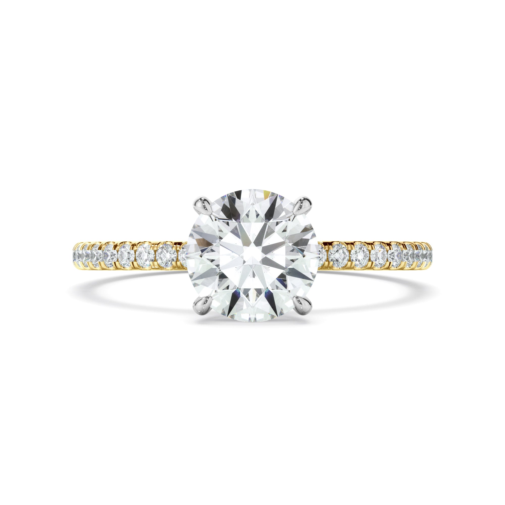 Evangeline - Round Brilliant Cut Diamond Solitaire Engagement Ring With Pave Band
