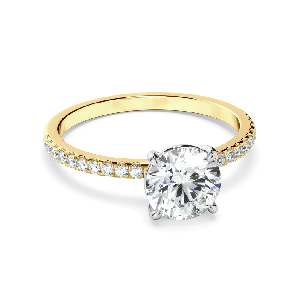 Evangeline - Round Brilliant Cut Diamond Solitaire Engagement Ring With Pave Band