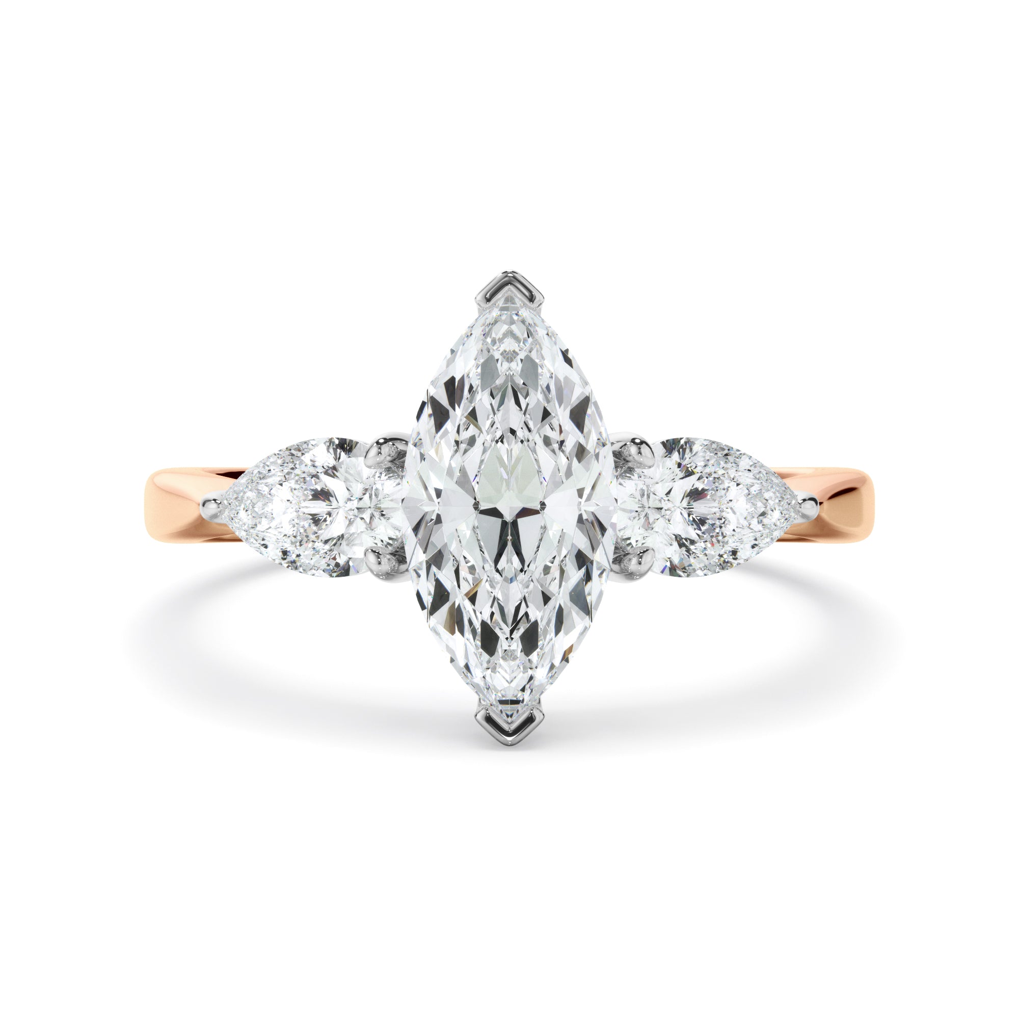 Elara - Marquise Cut Diamond Engagement Ring With Pear Cut Diamond Sides