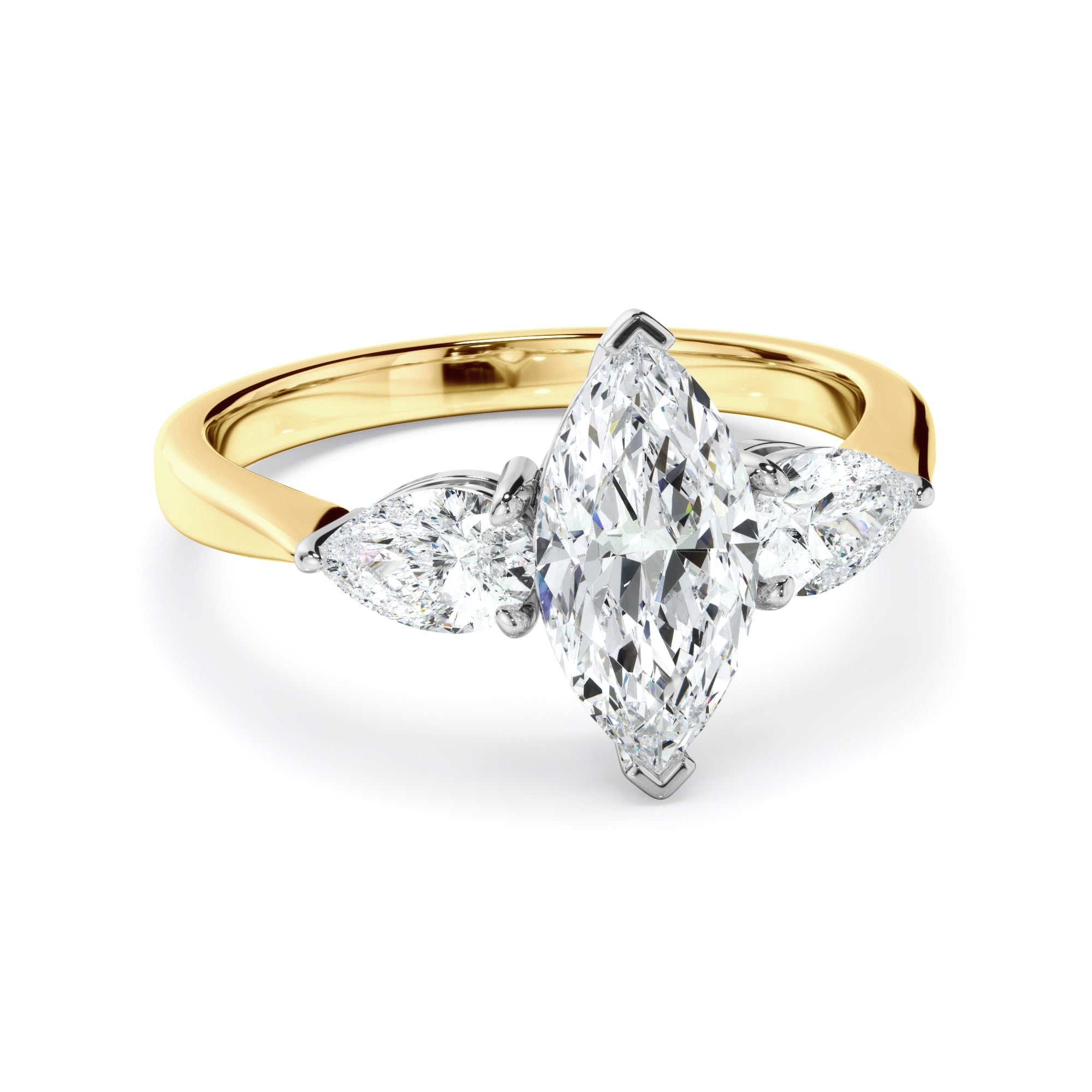 Elara - Marquise Cut Diamond Engagement Ring With Pear Cut Diamond Sides