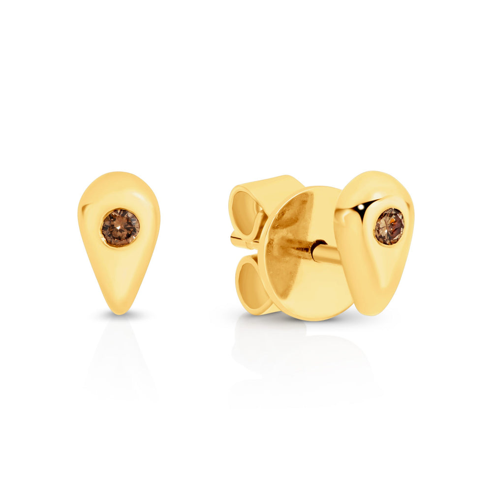 9ct Yellow Gold Chocolate Diamond Droplet Stud Earrings