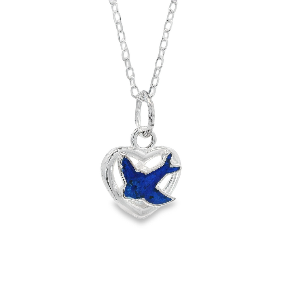Blue Bird Heart Pendant
