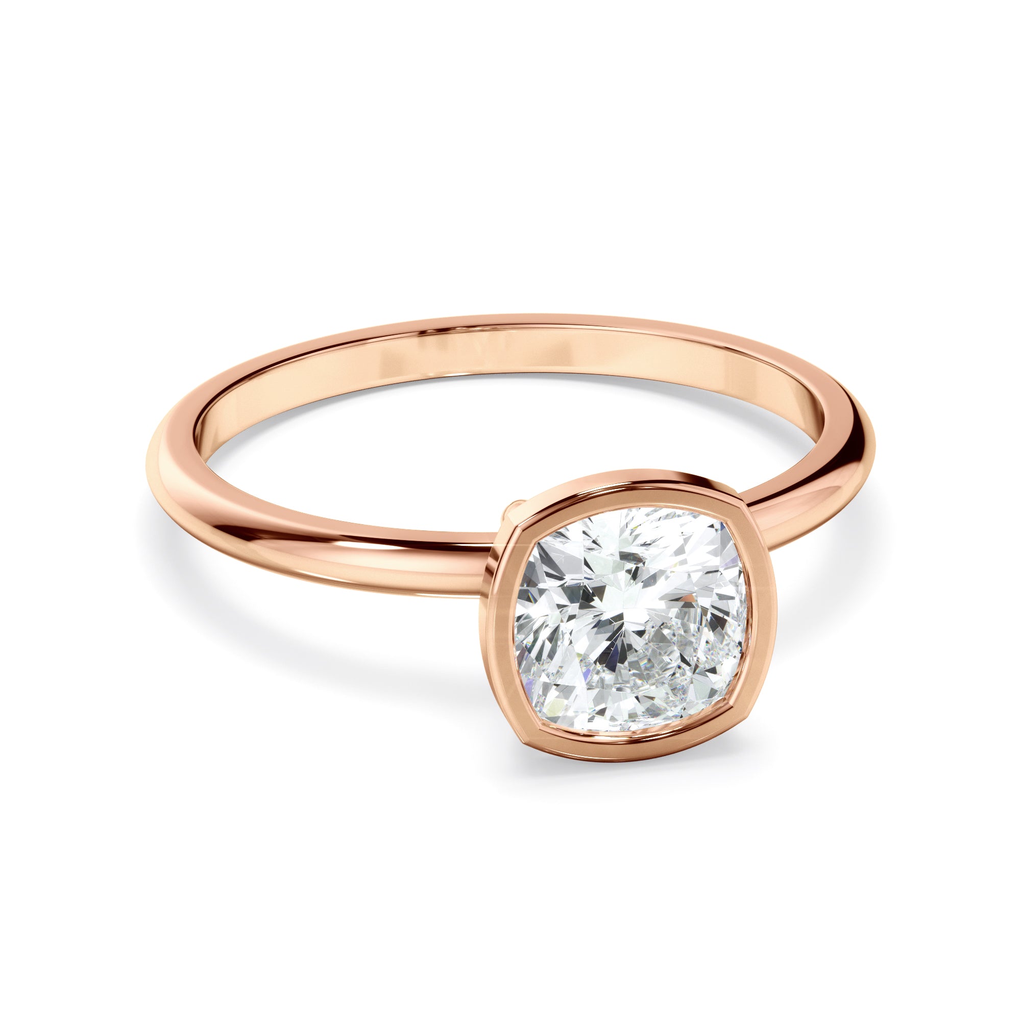 Clementina - Cushion Cut Diamond Solitaire Bezel Set Engagement Ring
