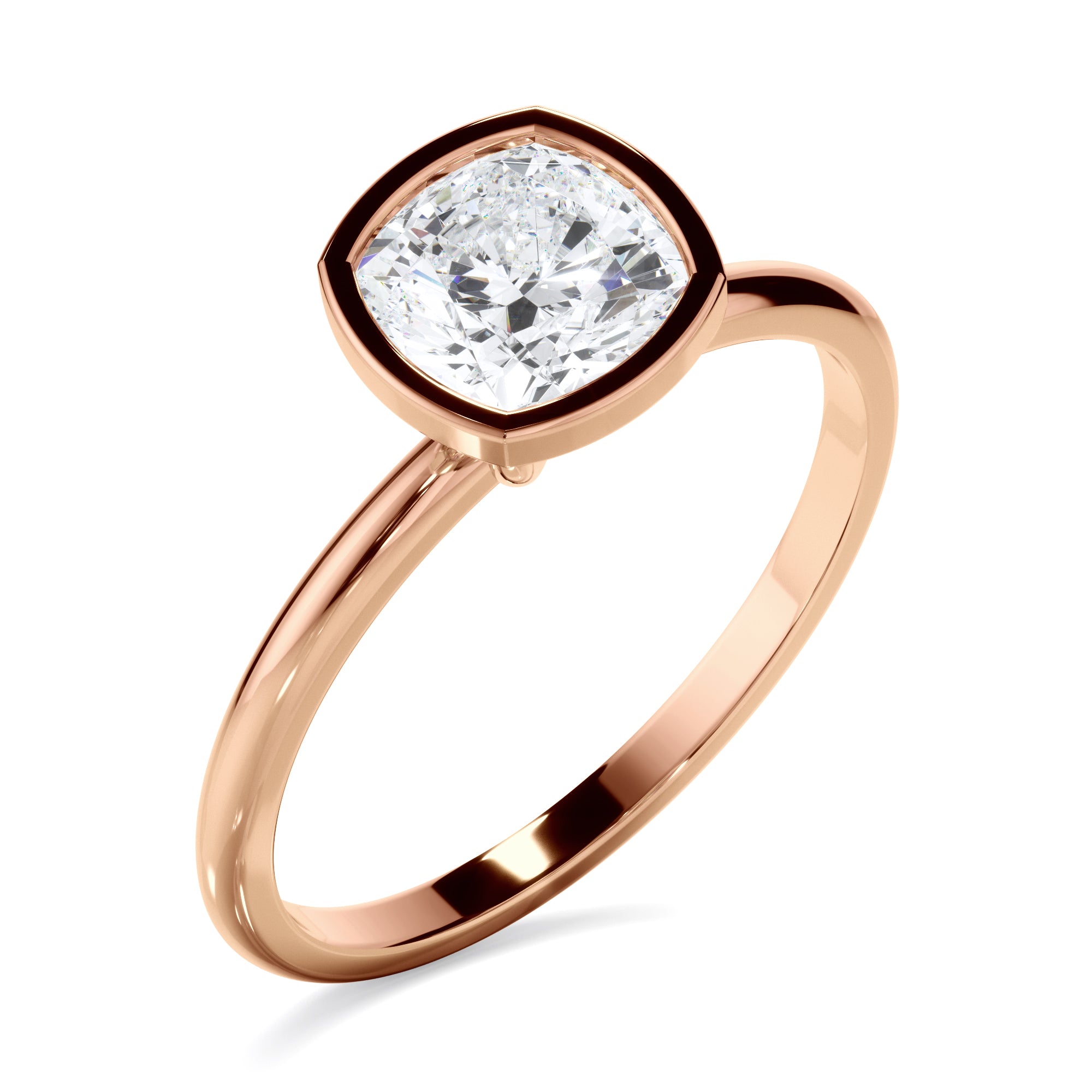 Clementina - Cushion Cut Diamond Solitaire Bezel Set Engagement Ring