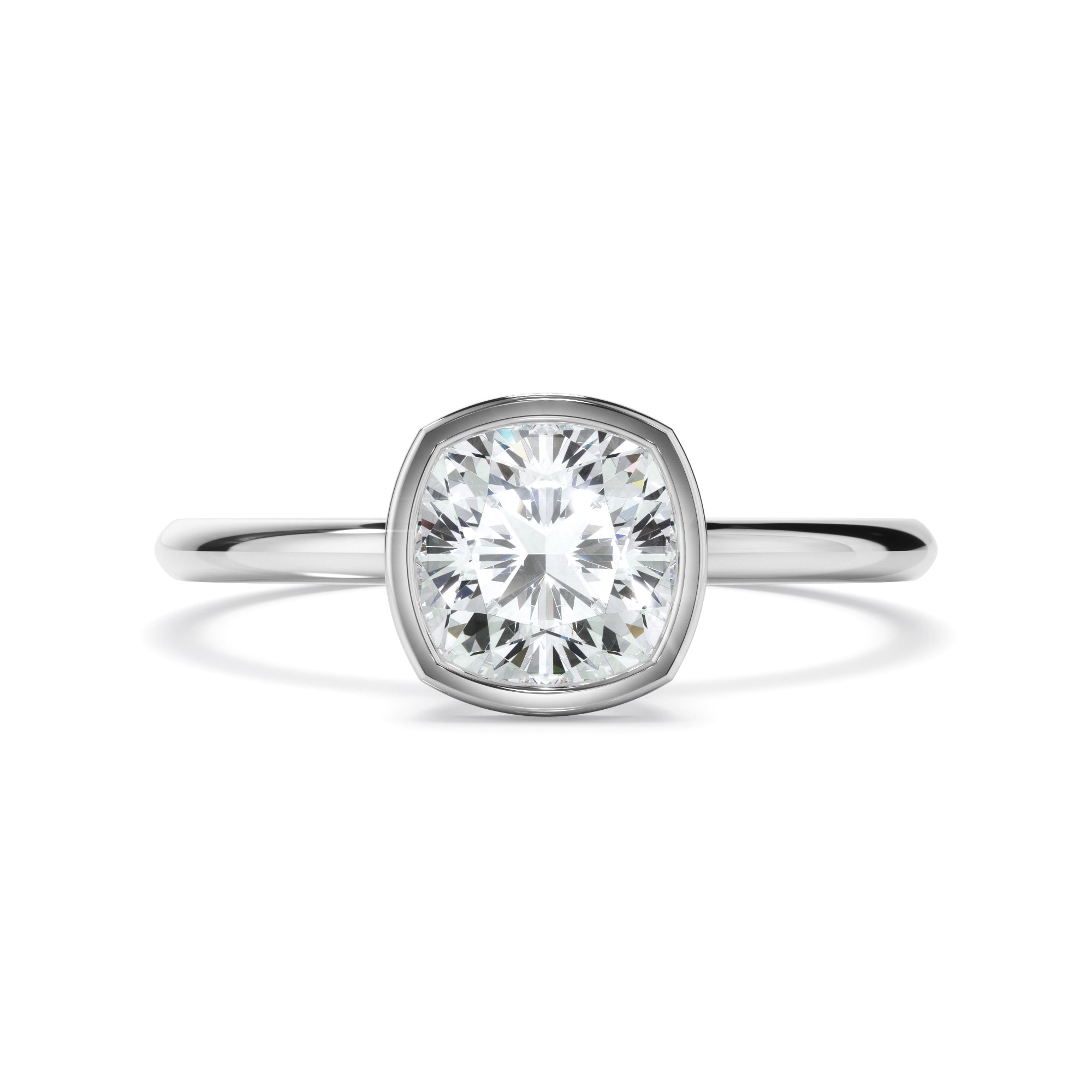 Clementina - Cushion Cut Diamond Solitaire Bezel Set Engagement Ring