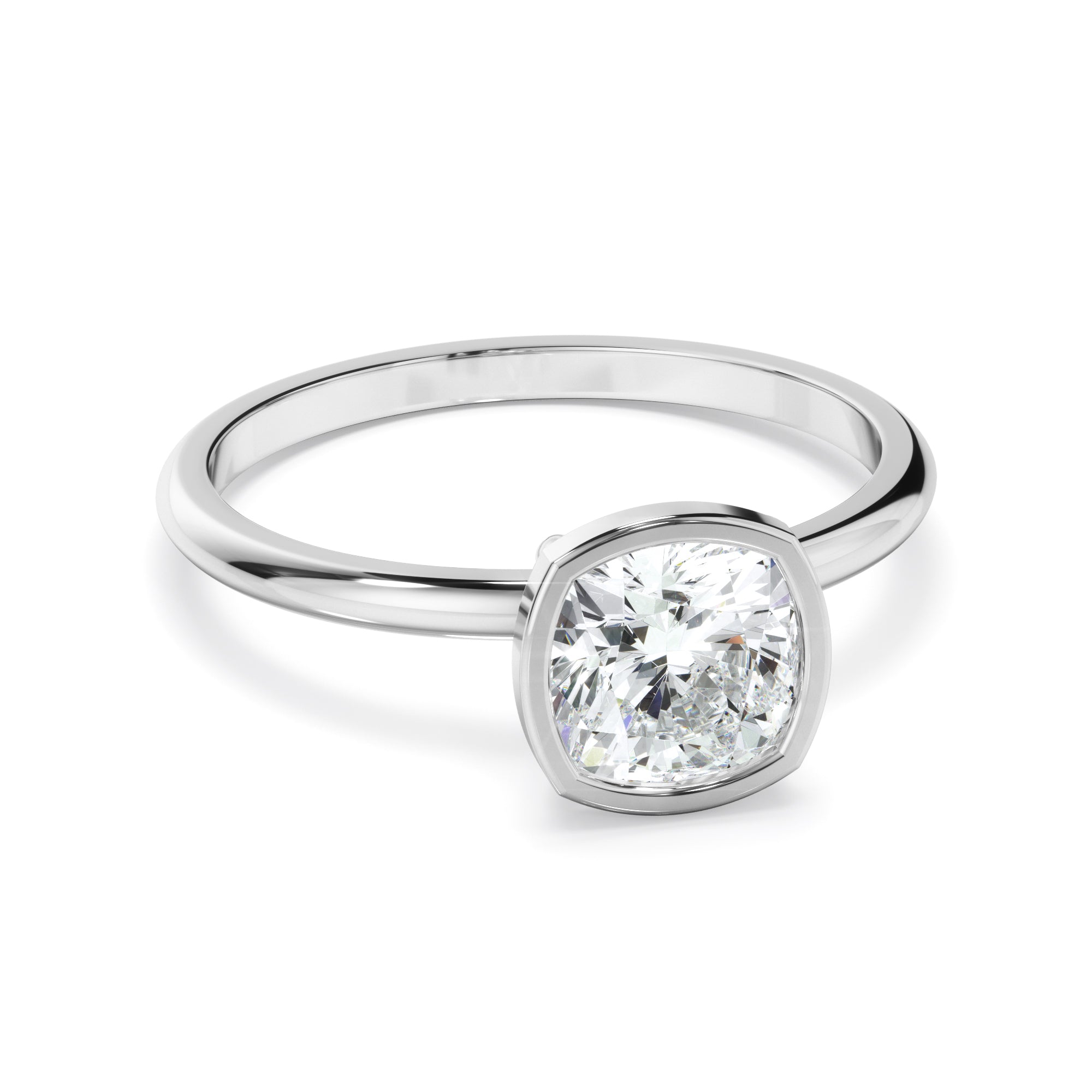 Clementina - Cushion Cut Diamond Solitaire Bezel Set Engagement Ring