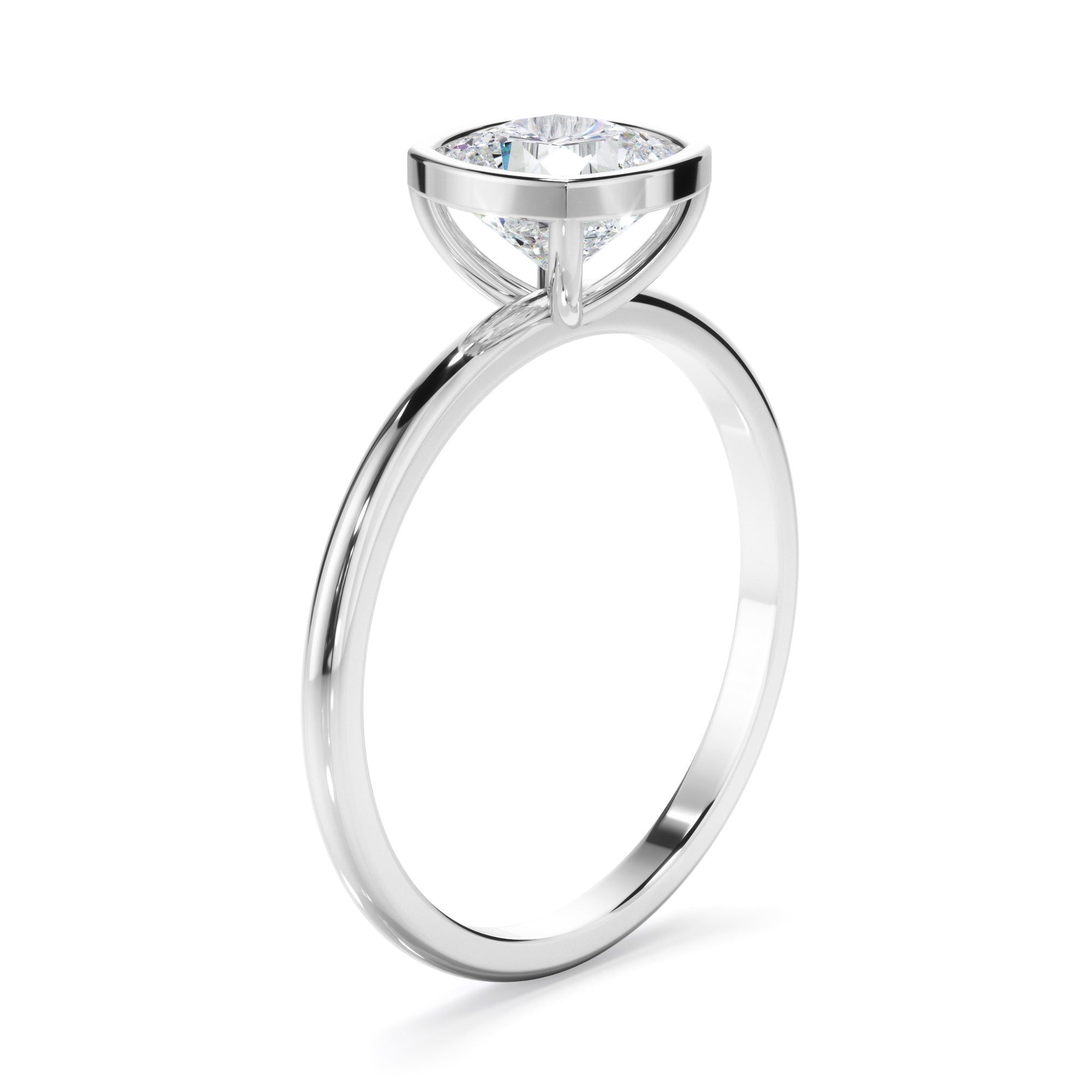 Clementina - Cushion Cut Diamond Solitaire Bezel Set Engagement Ring