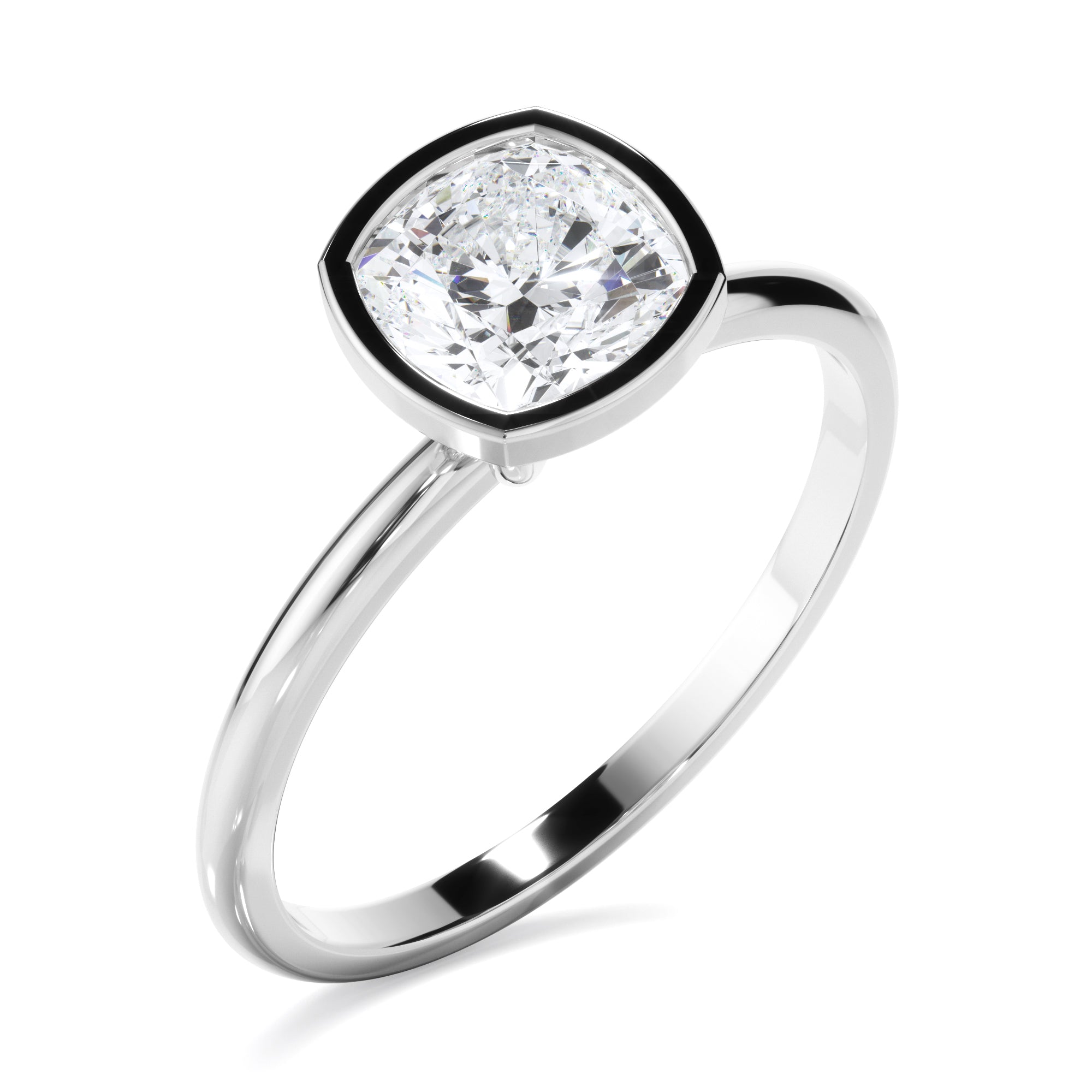 Clementina - Cushion Cut Diamond Solitaire Bezel Set Engagement Ring