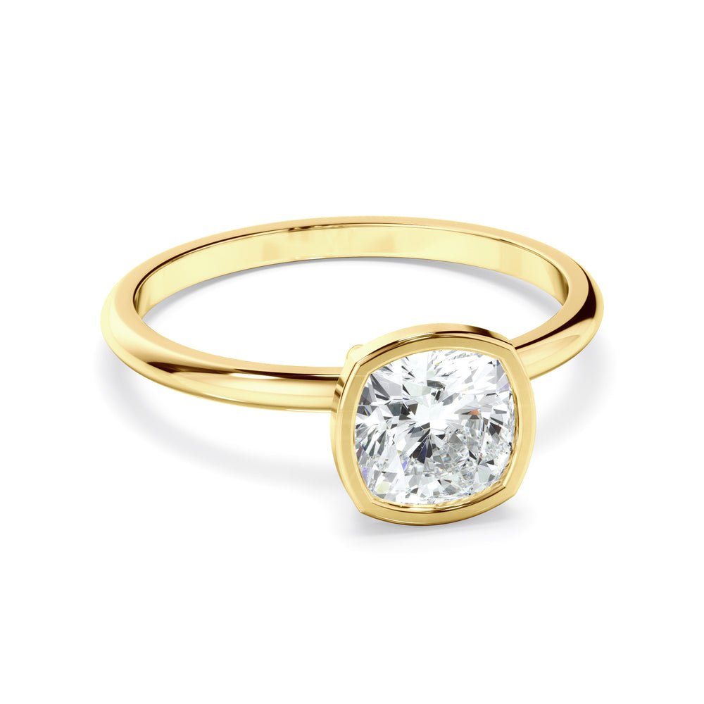 Clementina - Cushion Cut Diamond Solitaire Bezel Set Engagement Ring