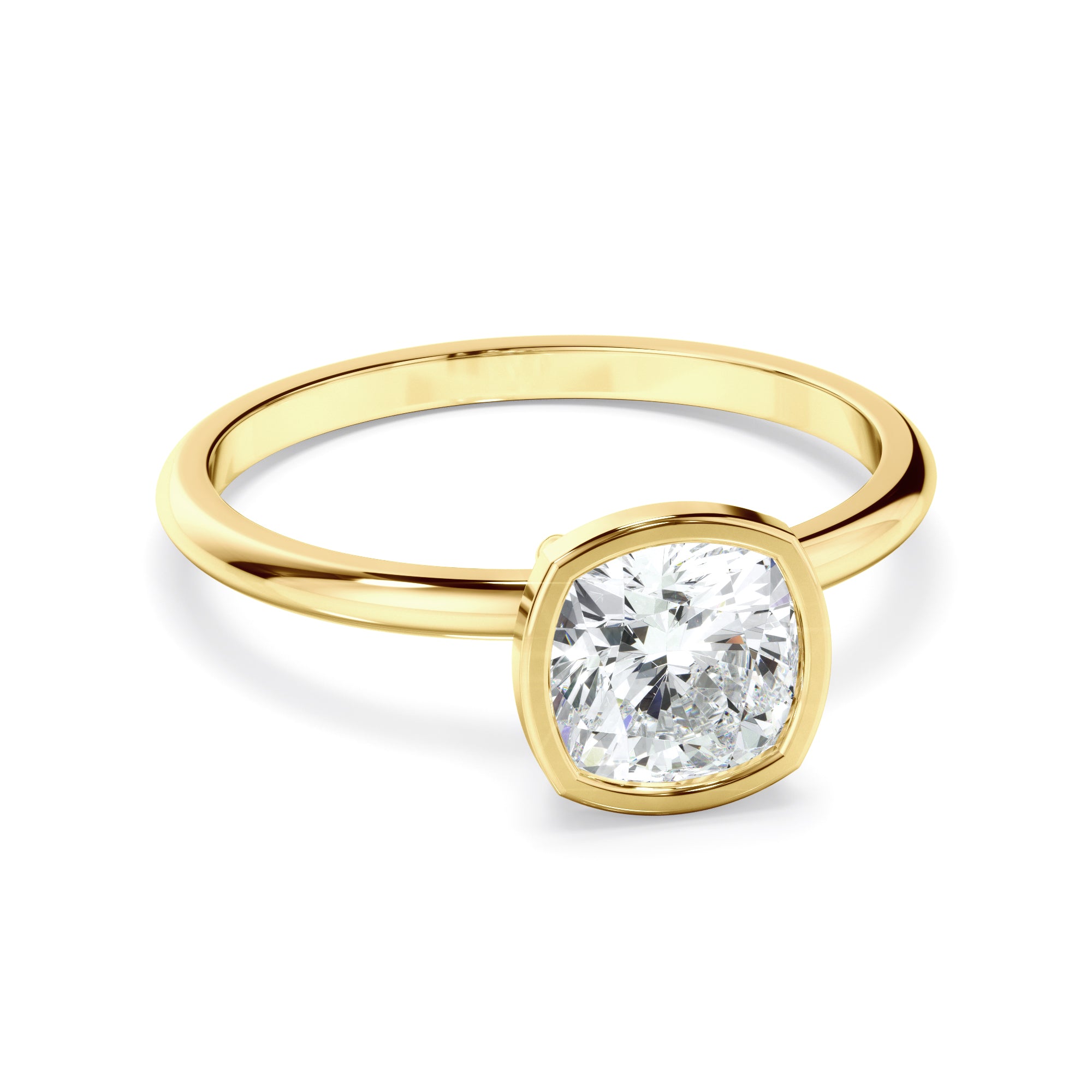 Clementina - Cushion Cut Diamond Solitaire Bezel Set Engagement Ring