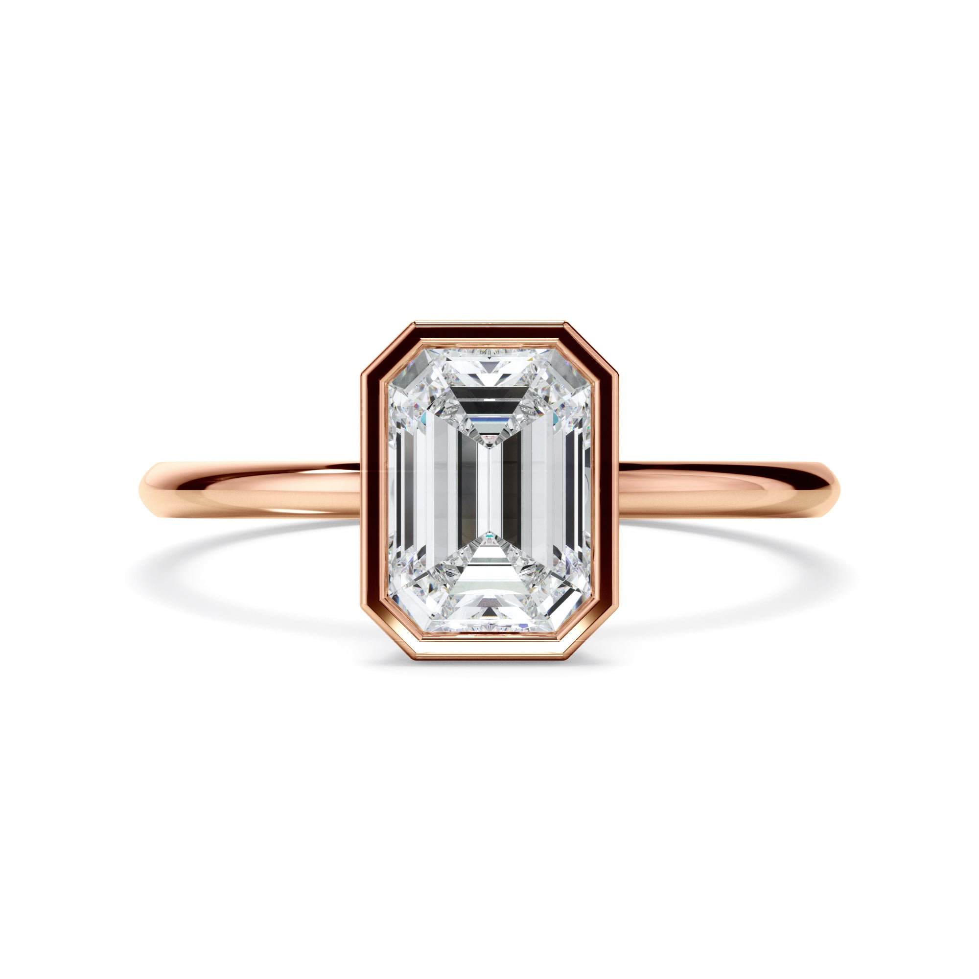 Violet - Emerald Cut Diamond Solitaire Bezel Set Engagement Ring