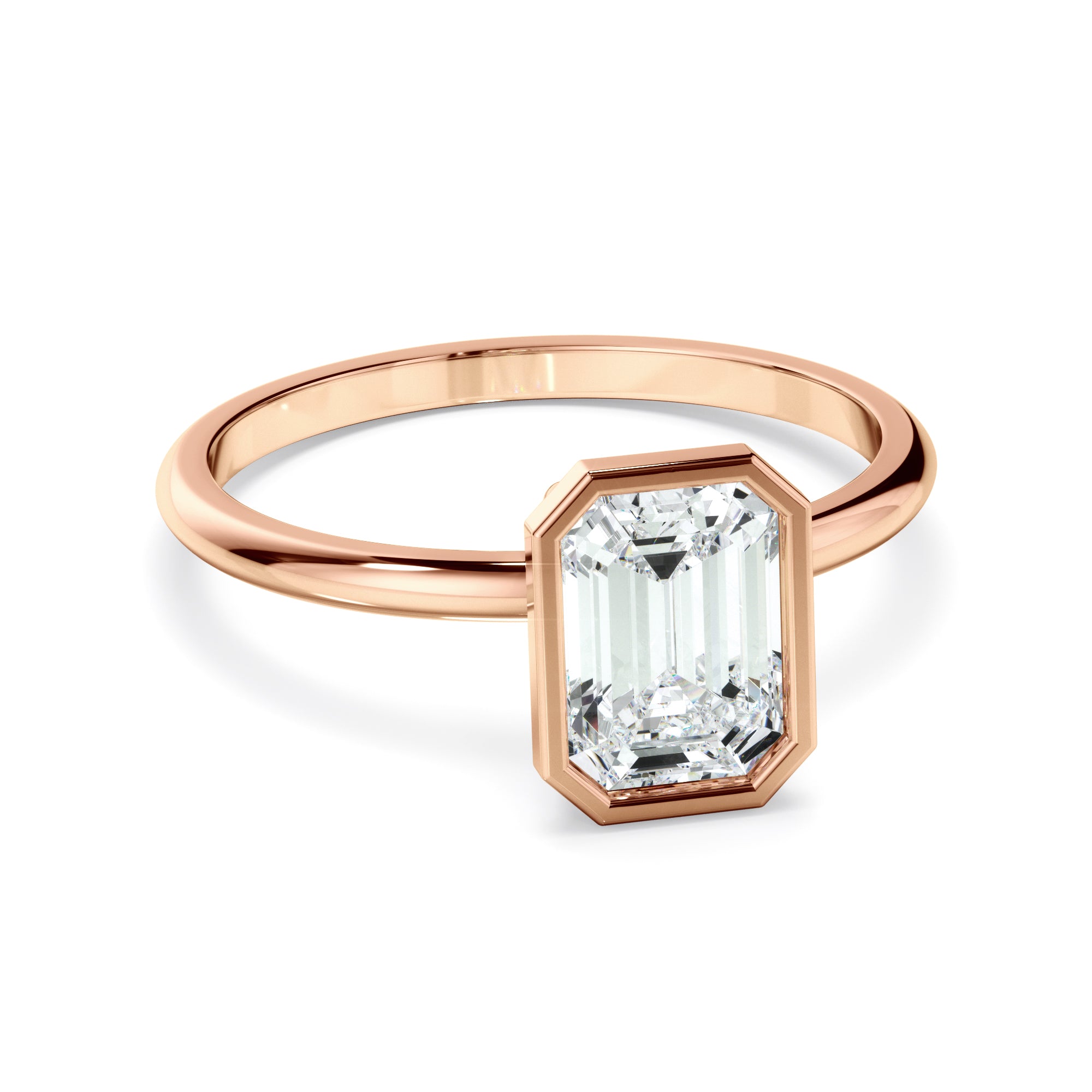 Violet - Emerald Cut Diamond Solitaire Bezel Set Engagement Ring