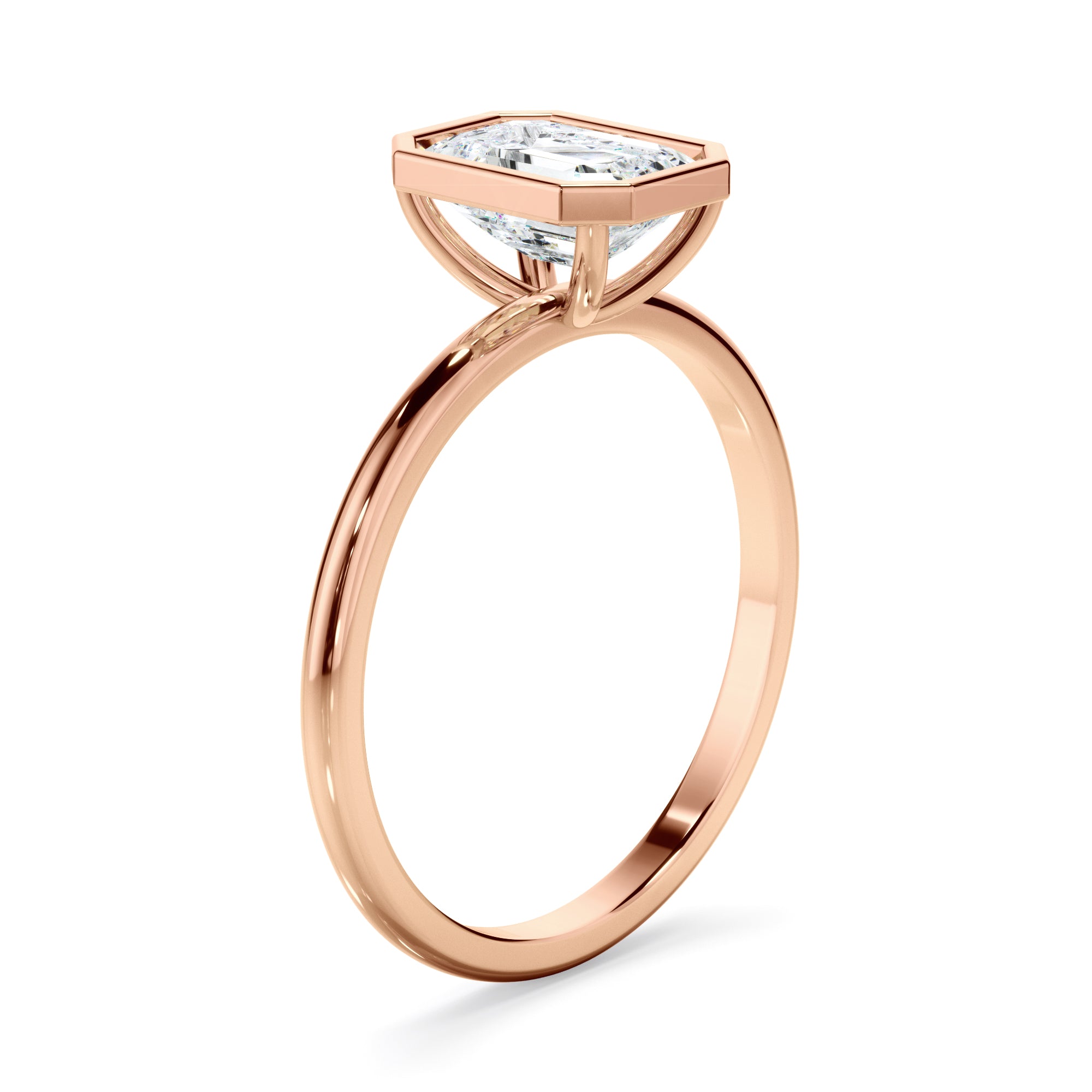 Violet - Emerald Cut Diamond Solitaire Bezel Set Engagement Ring