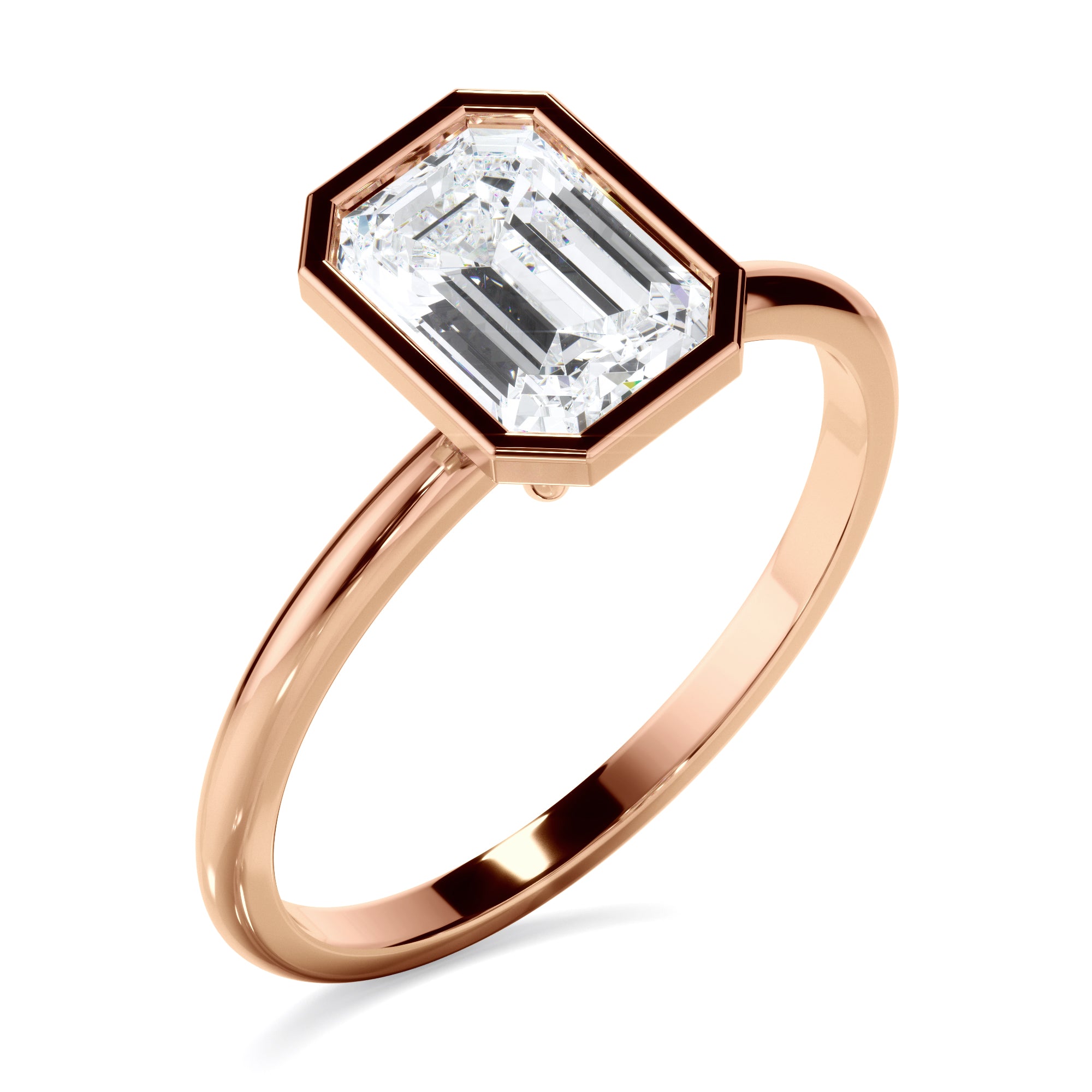 Violet - Emerald Cut Diamond Solitaire Bezel Set Engagement Ring