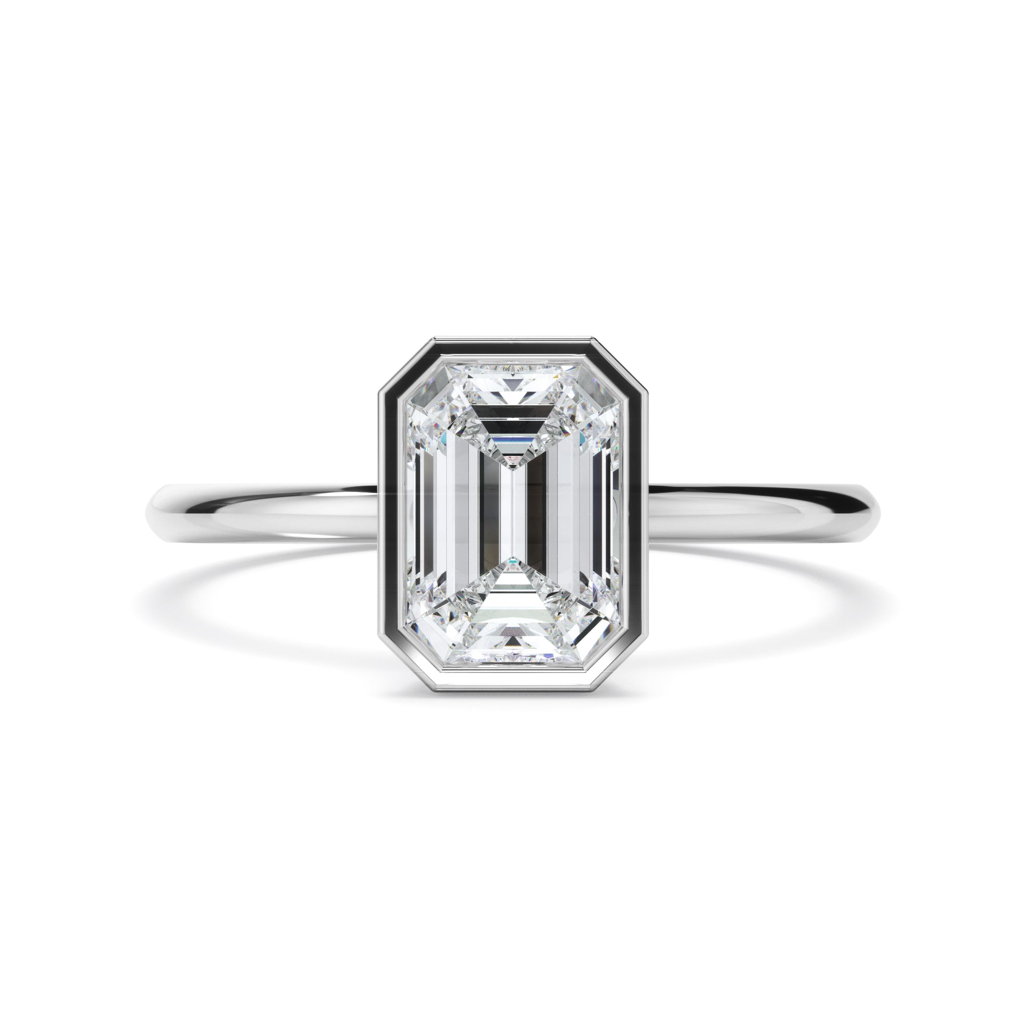 Violet - Emerald Cut Diamond Solitaire Bezel Set Engagement Ring